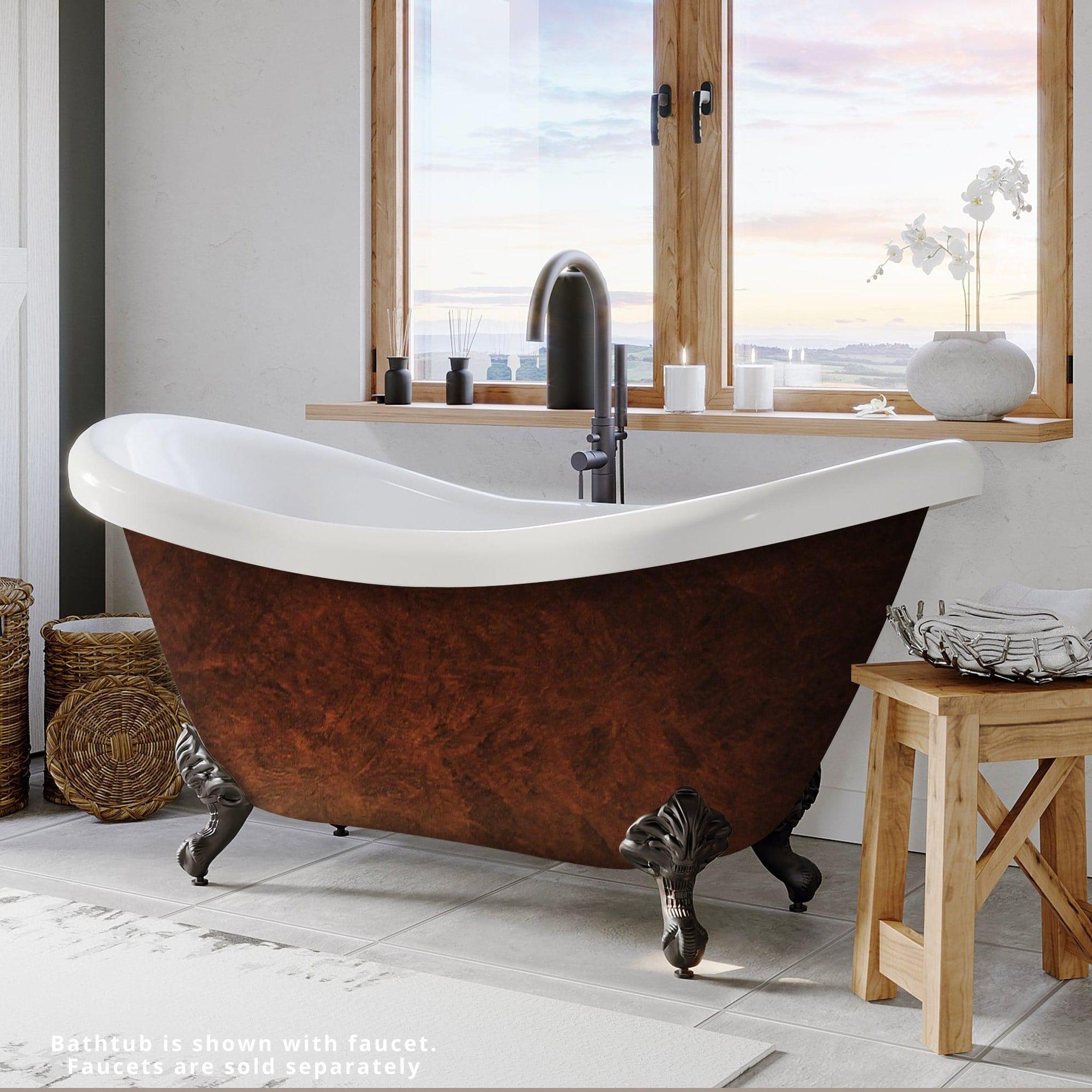 Cambridge Plumbing, Cambridge Plumbing 69" Hand Painted Copper Bronze Double Slipper Clawfoot Acrylic Bathtub With No Faucet Holes With Oil Rubbed Bronze Feet