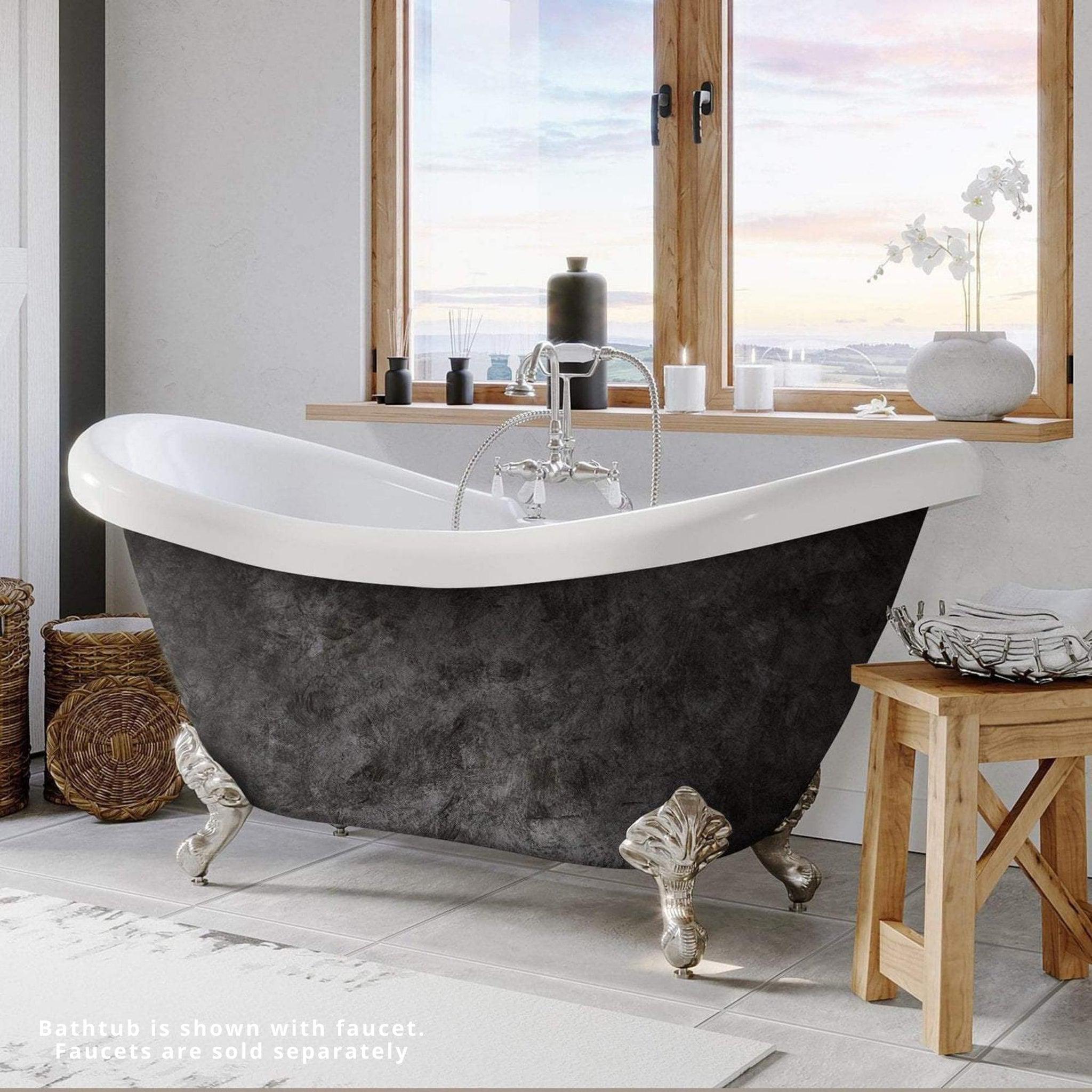 Cambridge Plumbing, Cambridge Plumbing 69" Hand Painted Scorched Platinum Double Slipper Clawfoot Acrylic Bathtub With Deck Holes With Brushed Nickel Feet