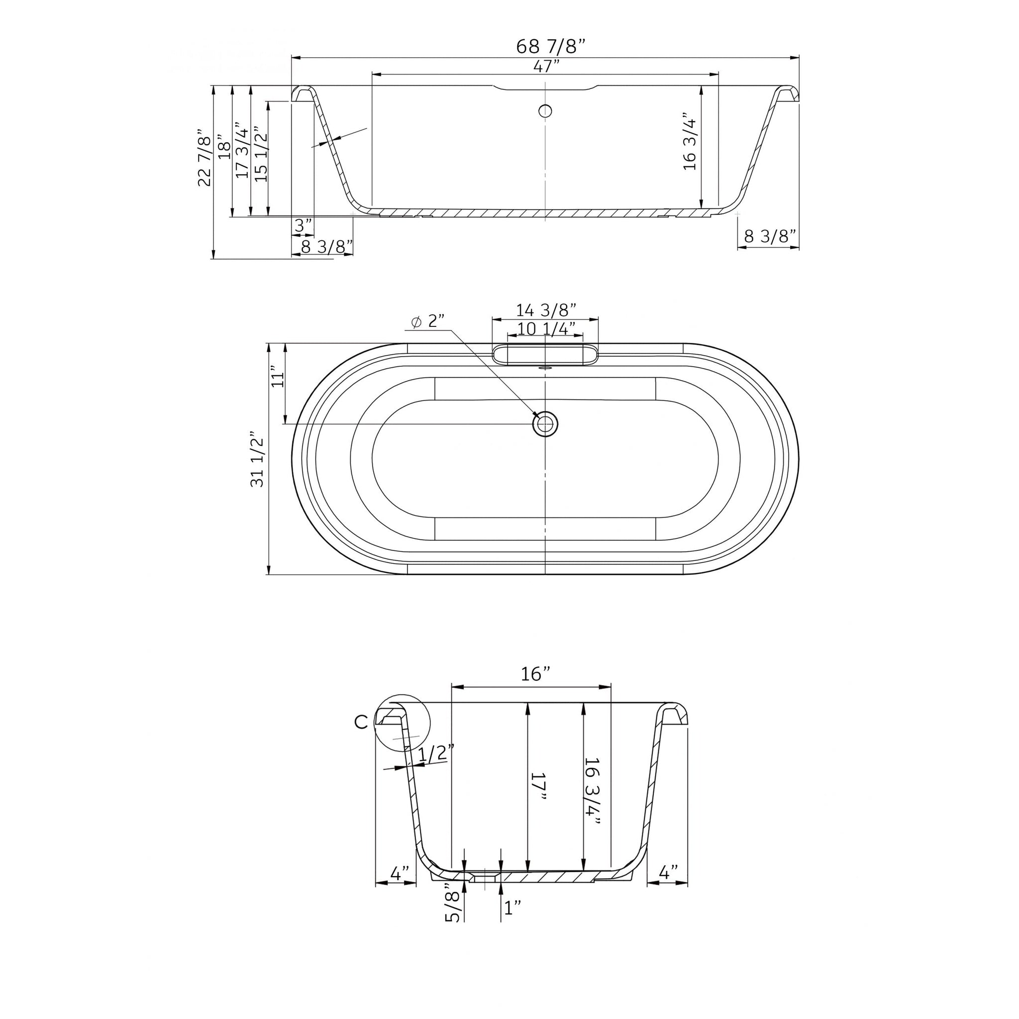 Cambridge Plumbing, Cambridge Plumbing 69" White Dolomite Mineral Composite Double Ended Bathtub With No Faucet Holes And Antique Brass Lion Paw Feet