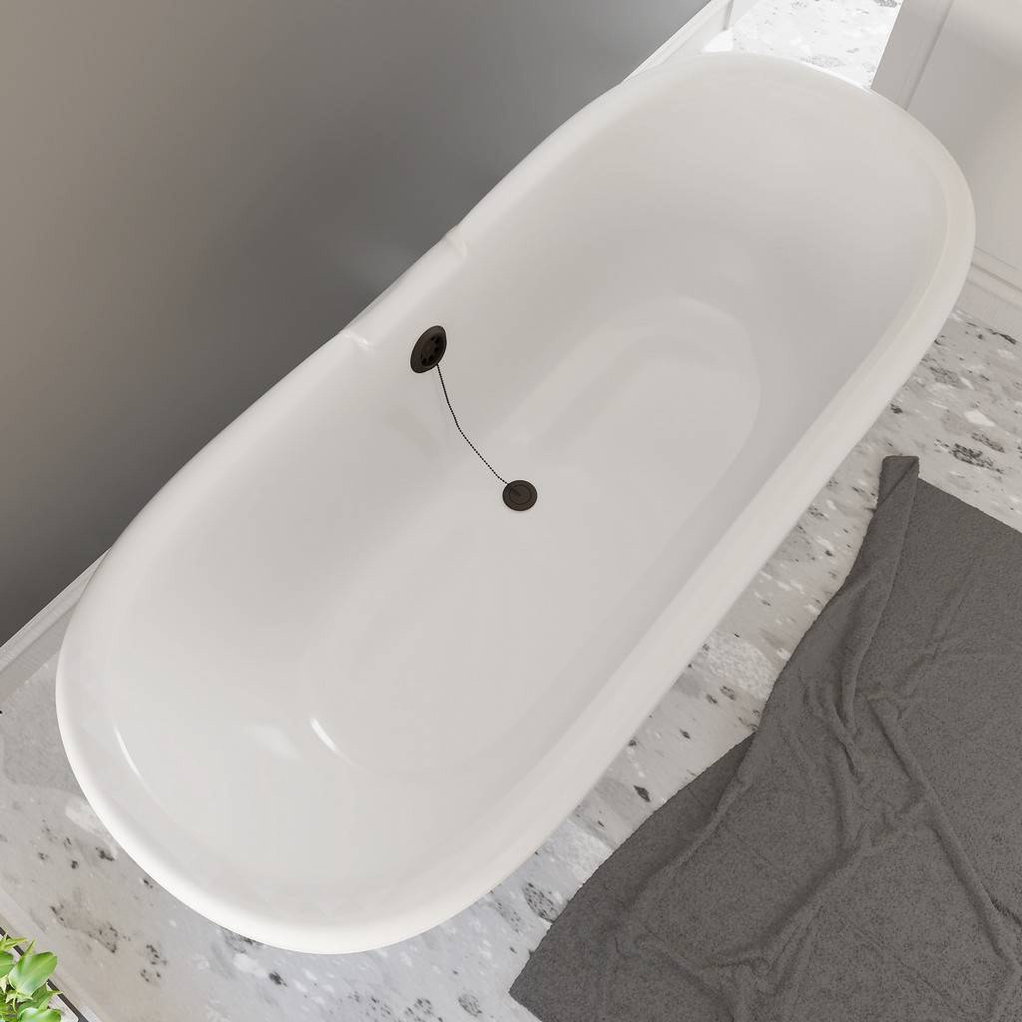 Cambridge Plumbing, Cambridge Plumbing 69" White Dolomite Mineral Composite Double Ended Bathtub With No Faucet Holes And Oil Rubbed Bronze Lion Paw Feet