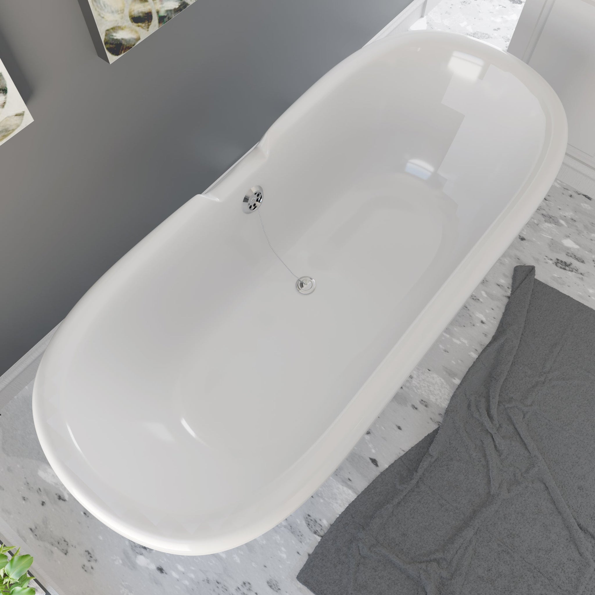 Cambridge Plumbing, Cambridge Plumbing 69" White Dolomite Mineral Composite Double Ended Bathtub With No Faucet Holes And Polished Chrome Lion Paw Feet