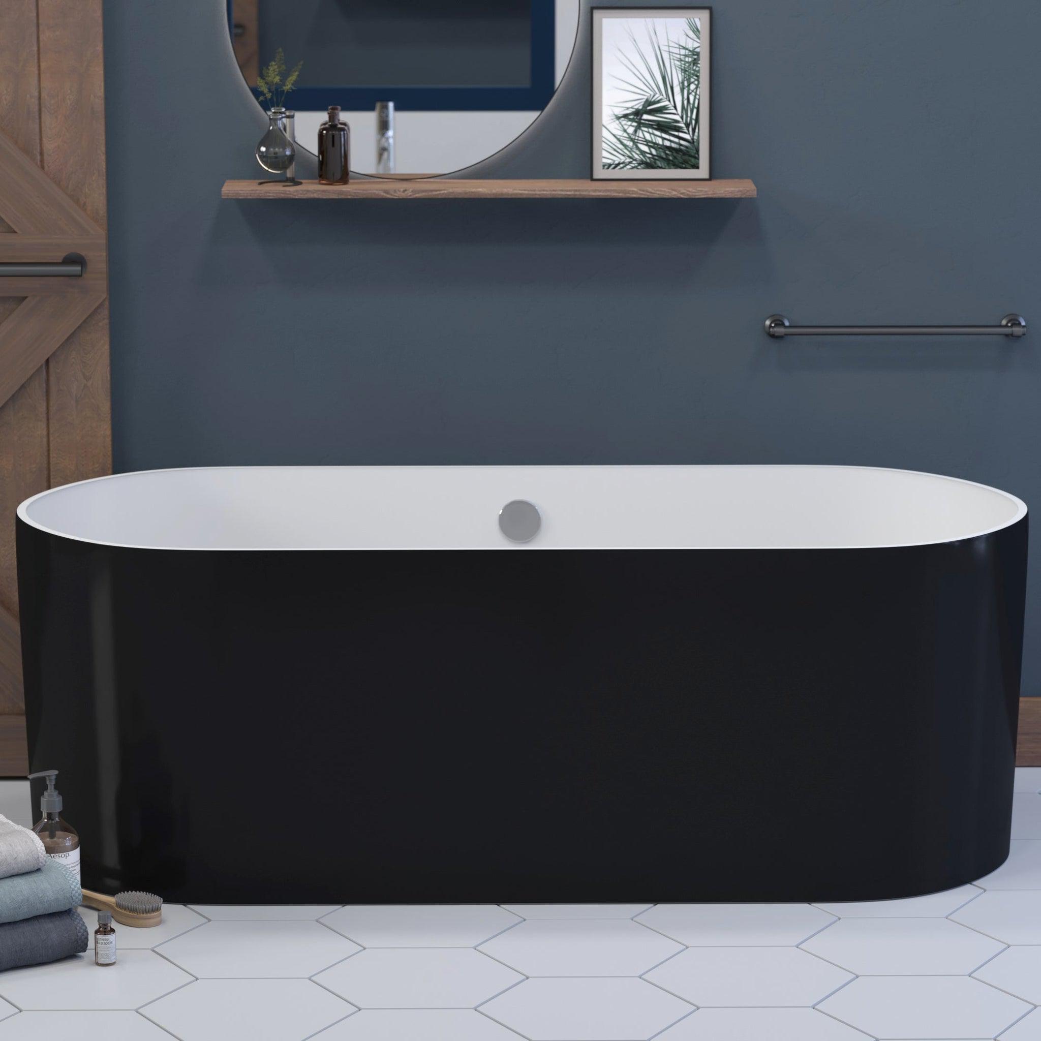 Cambridge Plumbing, Cambridge Plumbing 71" Black Mineral Composite Double Ended Pedestal Bathtub With No Faucet Holes With Polished Chrome Drain And Overflow Assembly