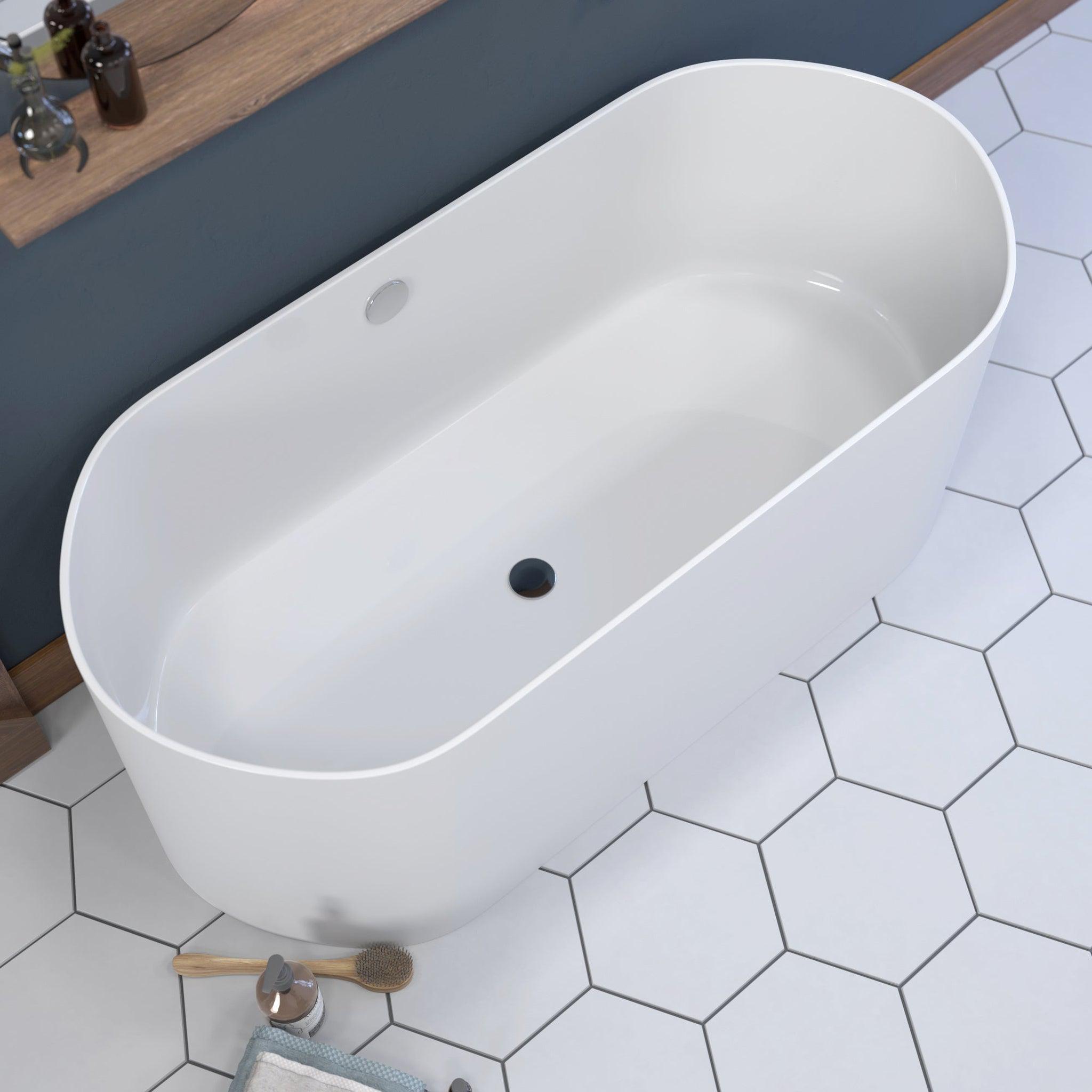 Cambridge Plumbing, Cambridge Plumbing 71" Matte White Mineral Composite Double Ended Pedestal Bathtub With No Faucet Holes With Polished Chrome Drain And Overflow Assembly