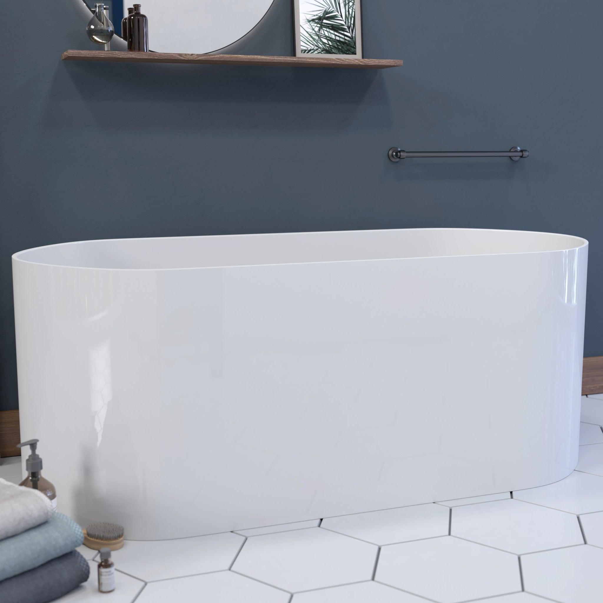 Cambridge Plumbing, Cambridge Plumbing 71" White Mineral Composite Double Ended Pedestal Bathtub With No Faucet Holes And Polished Chrome Drain Assembly