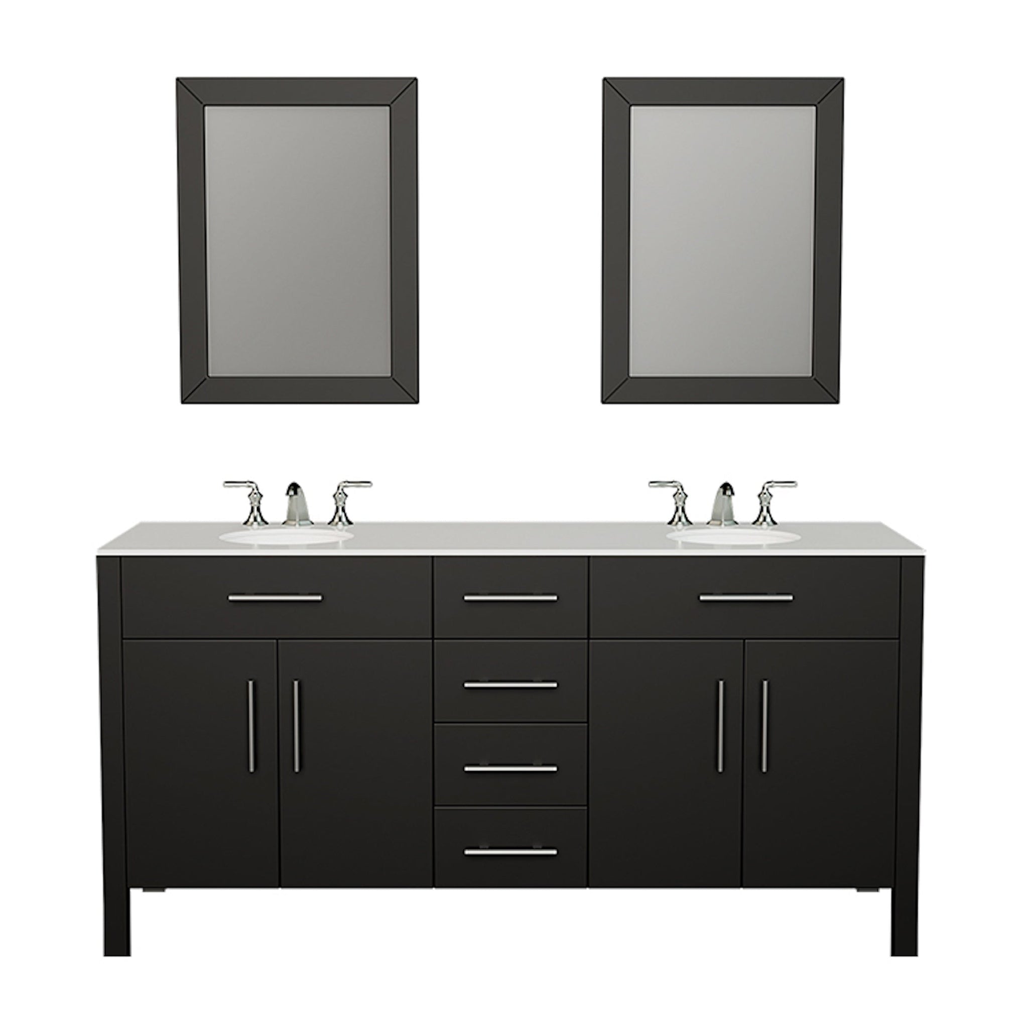 Cambridge Plumbing, Cambridge Plumbing 72" Black Espresso Wood And Porcelain Vessel Sink Vanity Set Faucets, Supply Lines, Drains & Mirror With Polished Chrome Plumbing Finish