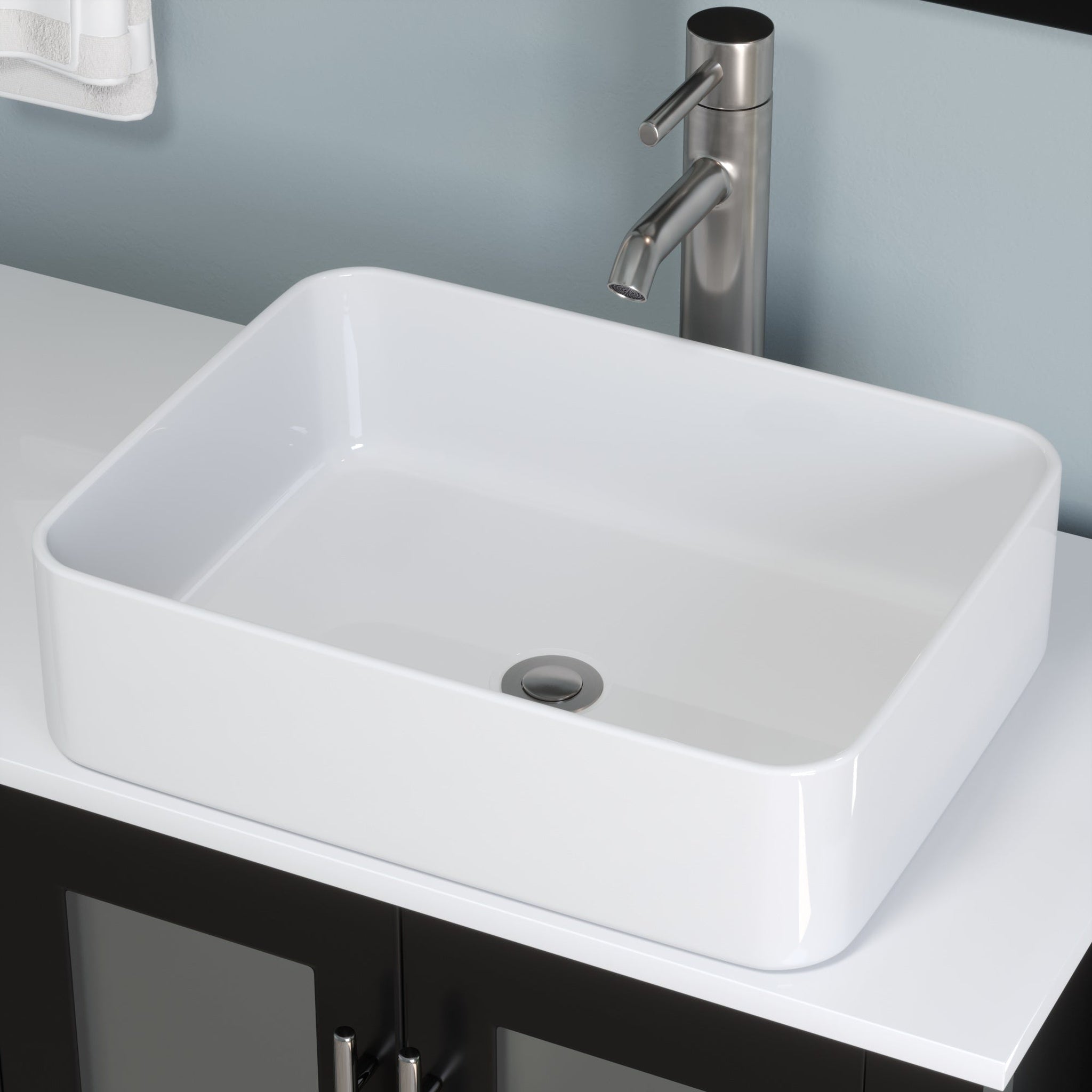 Cambridge Plumbing, Cambridge Plumbing 72" Black Espresso Wood Double Vanity Set With Porcelain Countertop And Rectangular Vessel Sink With Brushed Nickel Plumbing Finish