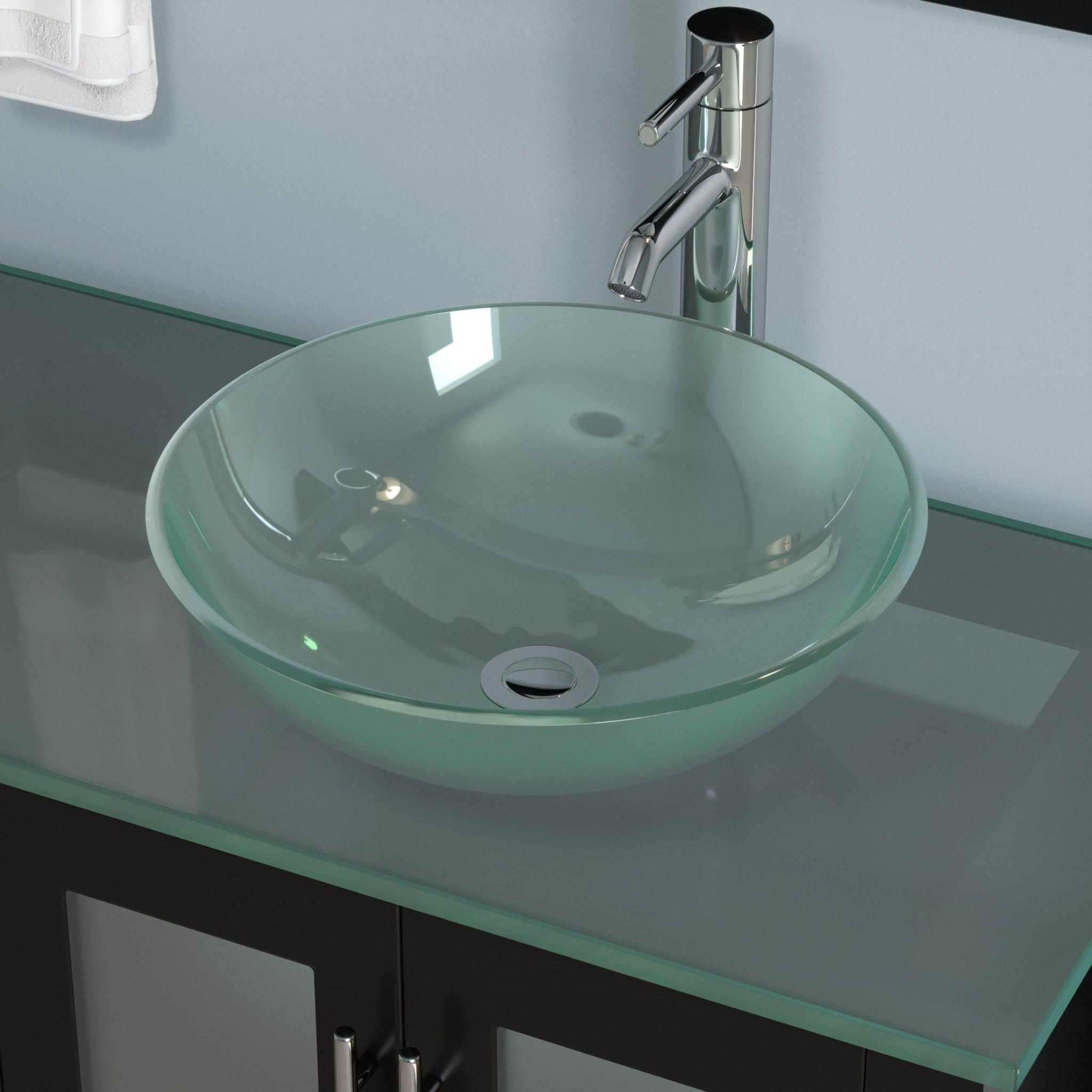 Cambridge Plumbing, Cambridge Plumbing 72" Black Espresso Wood Double Vanity Set With Tempered Glass Countertop And Circular Vessel Sink With Polished Chrome Plumbing Finish