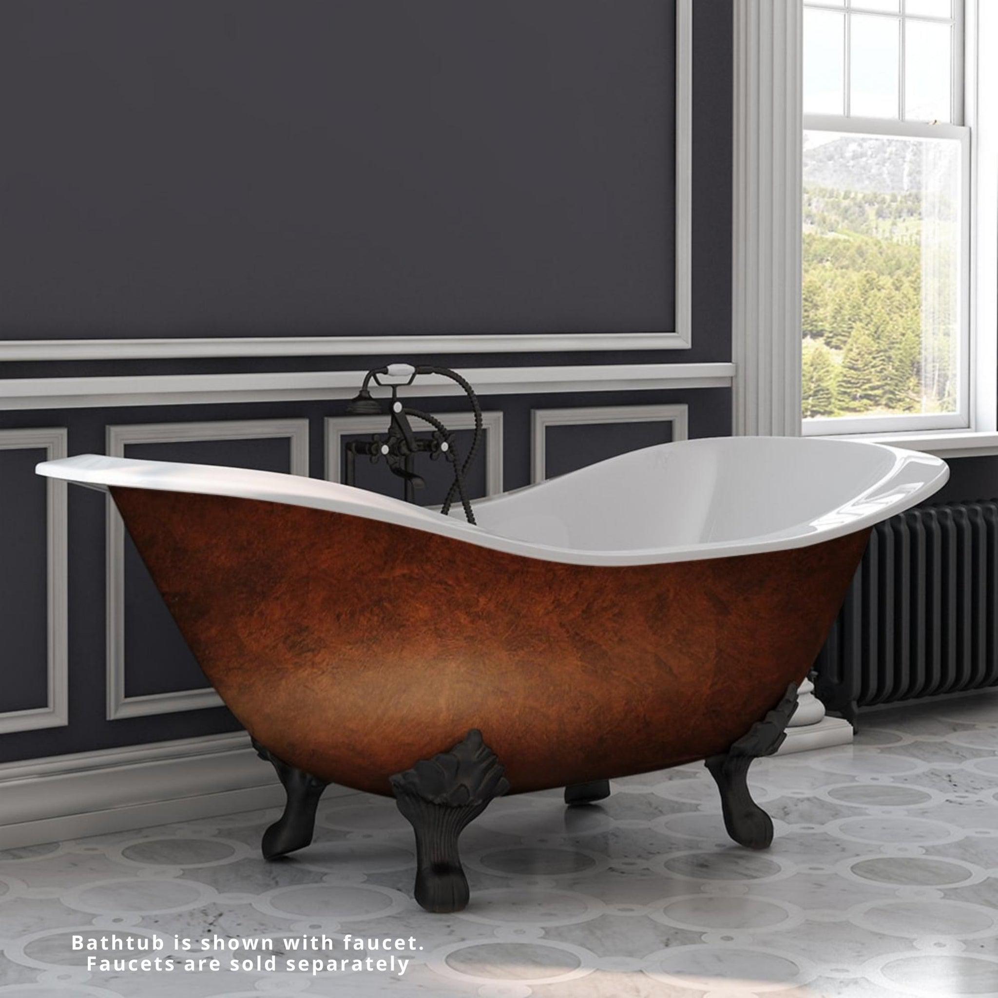 Cambridge Plumbing, Cambridge Plumbing 72" Cast Iron Double Slipper Copper Bronze Clawfoot Bathtub With Deck Holes With Oil Rubbed Bronze Lion’s Paw Feet