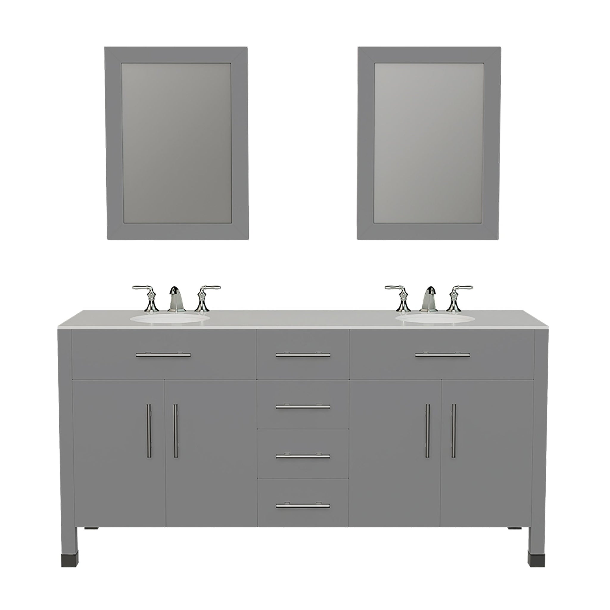 Cambridge Plumbing, Cambridge Plumbing 72" Gray Wood Double Vanity Set With Porcelain Countertop And Circular Drop in Sink