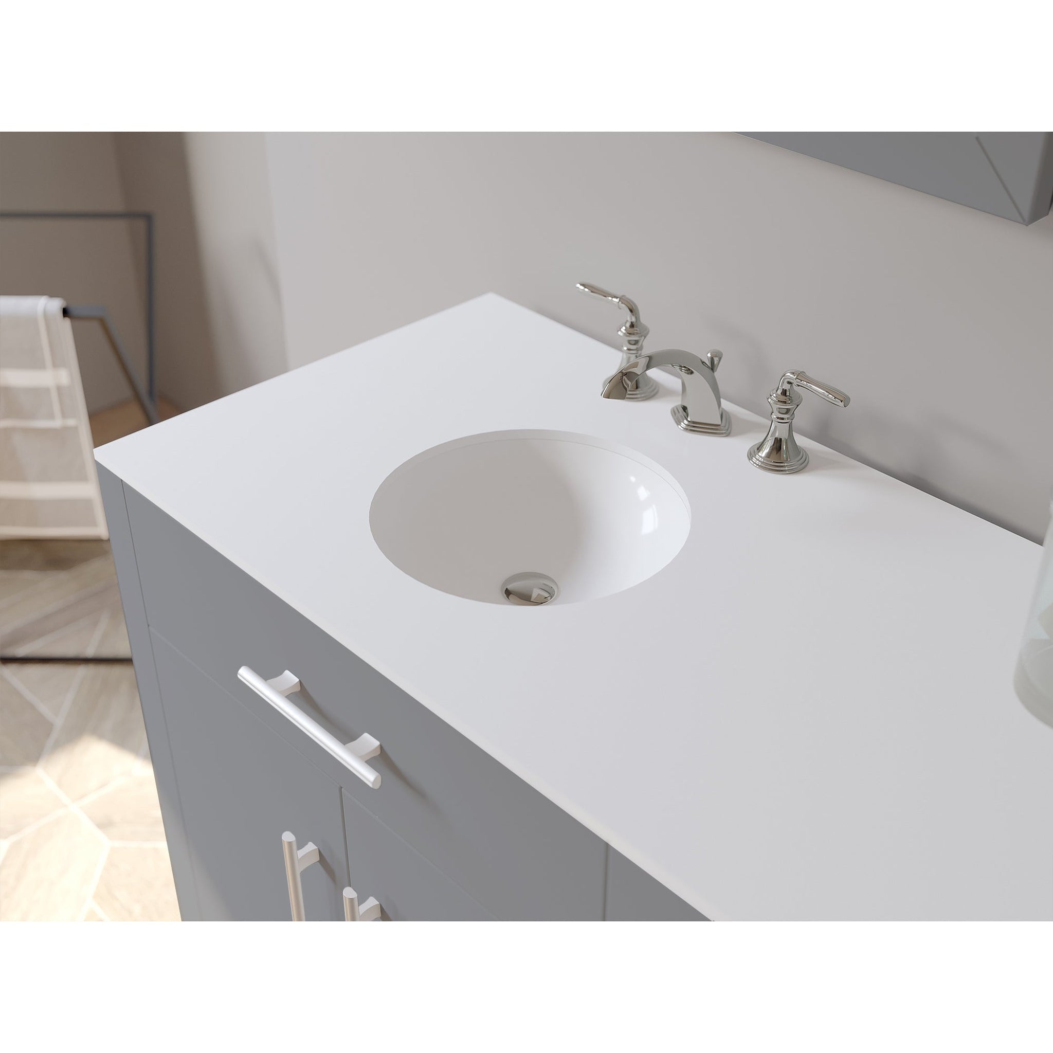 Cambridge Plumbing, Cambridge Plumbing 72" Gray Wood Double Vanity Set With Porcelain Countertop And Circular Drop in Sink