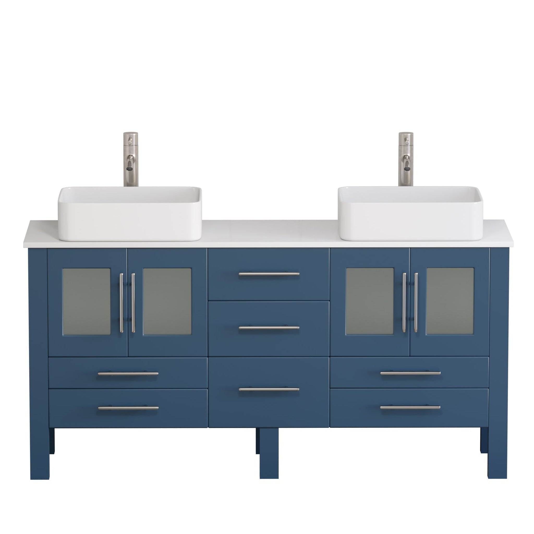 Cambridge Plumbing, Cambridge Plumbing 72" Modern Wood and Porcelain Vanity with Brushed Nickel Plumbing-8119XLS-BN