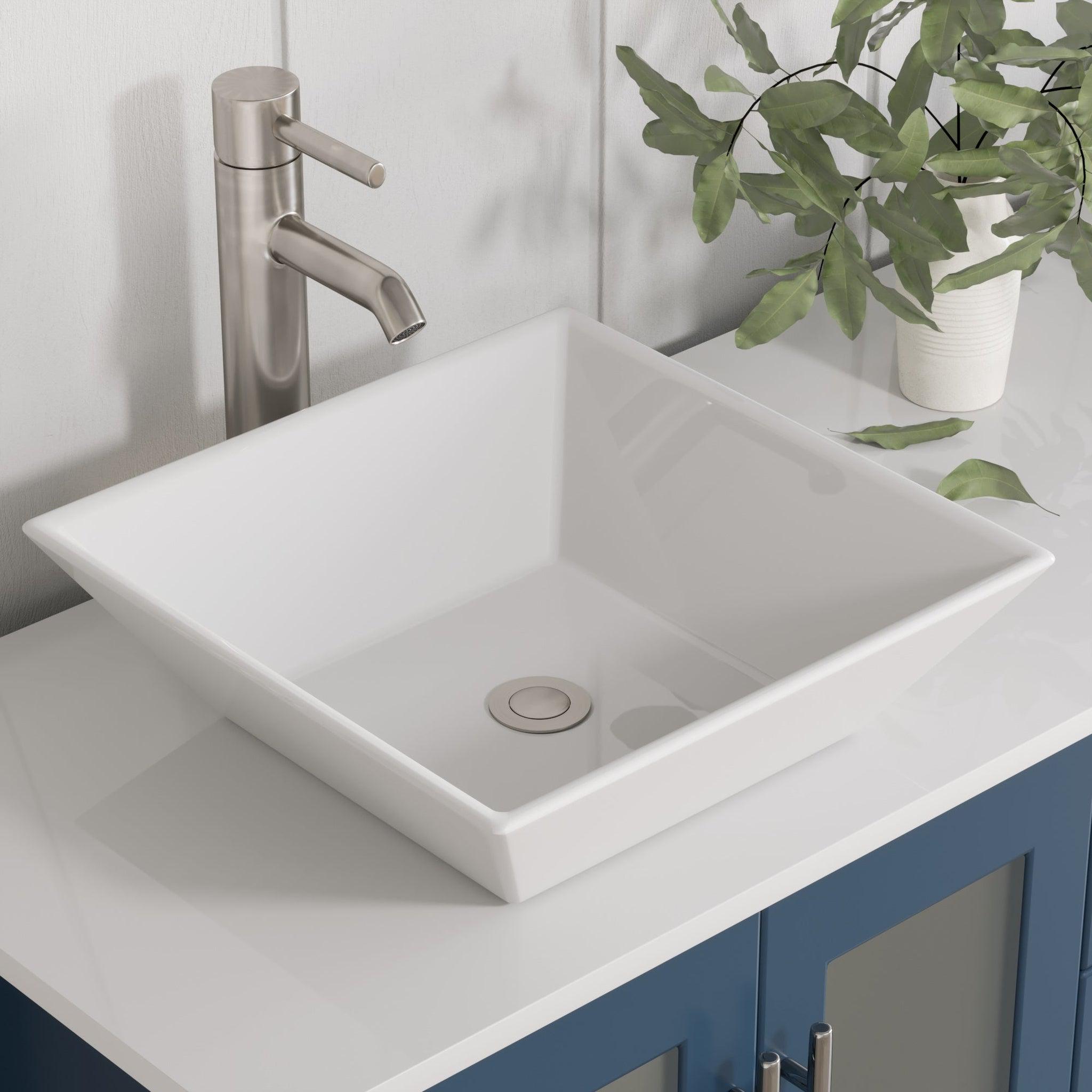 Cambridge Plumbing, Cambridge Plumbing 72" Modern Wood and Porcelain Vanity with Brushed Nickel Plumbing-8119XLSF-BN