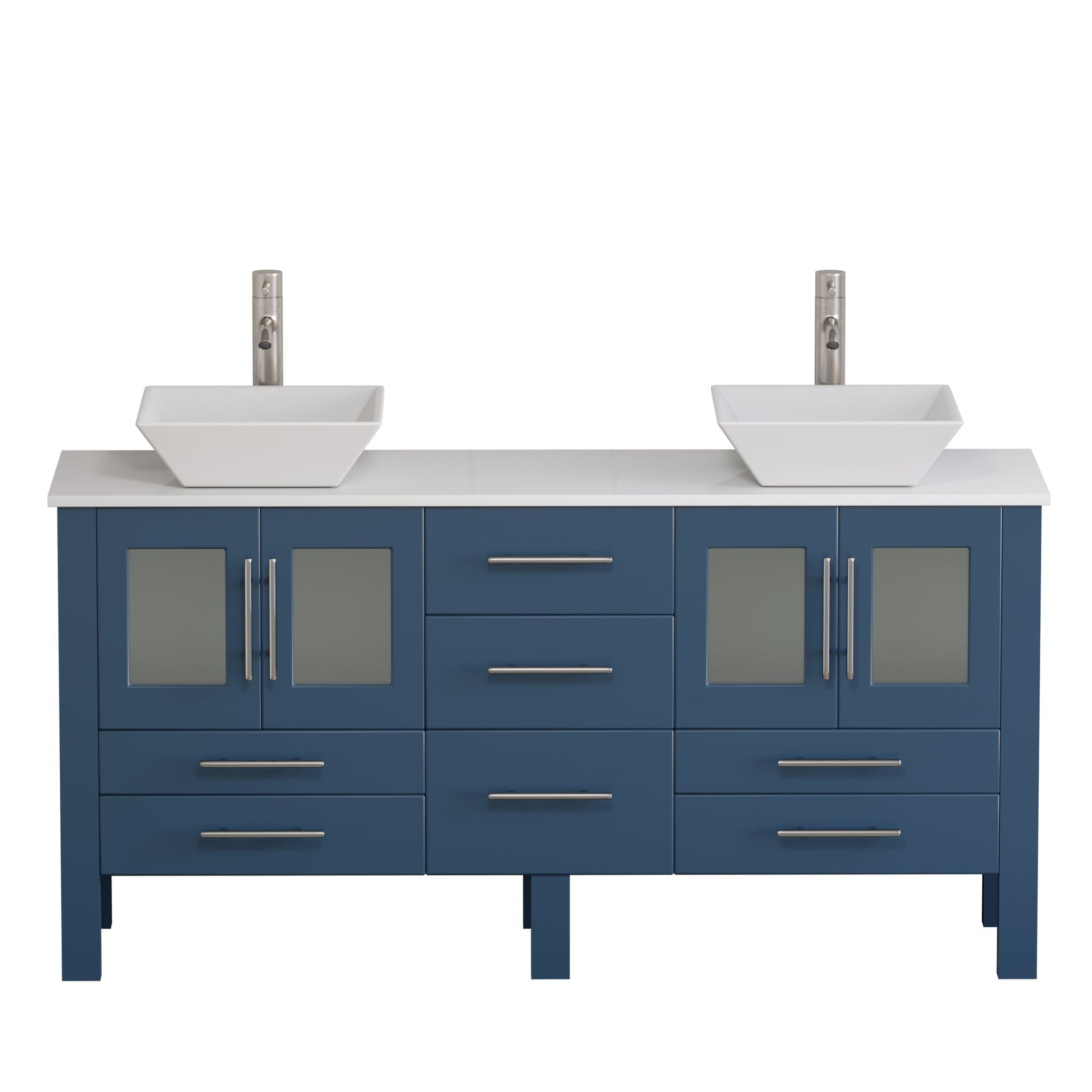 Cambridge Plumbing, Cambridge Plumbing 72" Modern Wood and Porcelain Vanity with Brushed Nickel Plumbing-8119XLSF-BN