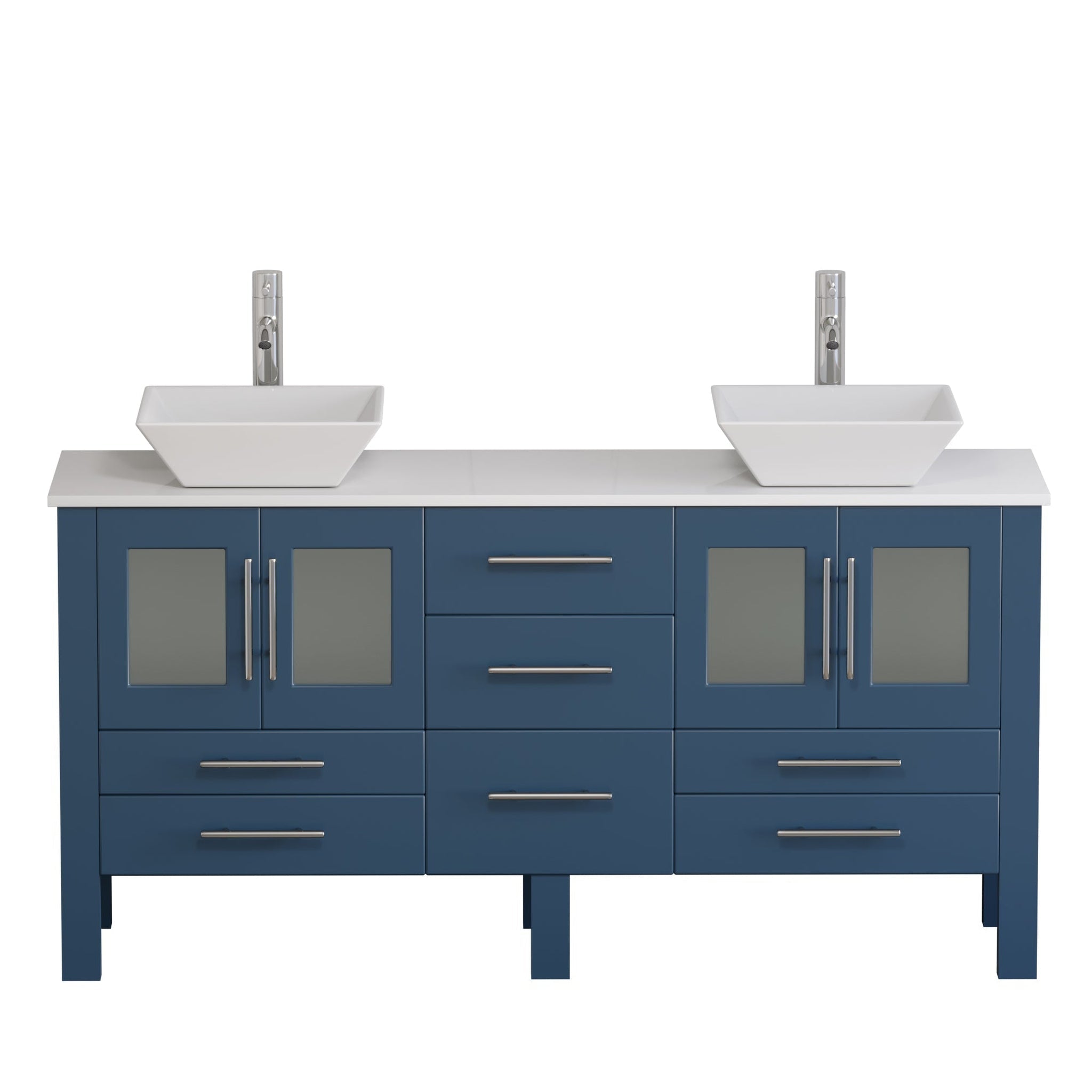 Cambridge Plumbing, Cambridge Plumbing 72" Modern Wood and Porcelain Vanity with Polished Chrome Plumbing-8119-XLSF-CP