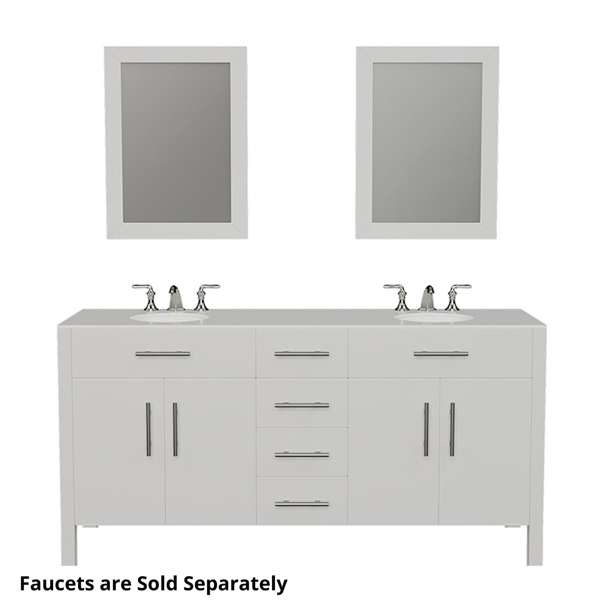 Cambridge Plumbing, Cambridge Plumbing 72" White Wood Double Vanity Set With Porcelain Countertop And Porcelain Circular Drop in Sink With Brushed Chrome Cabinet Hardware