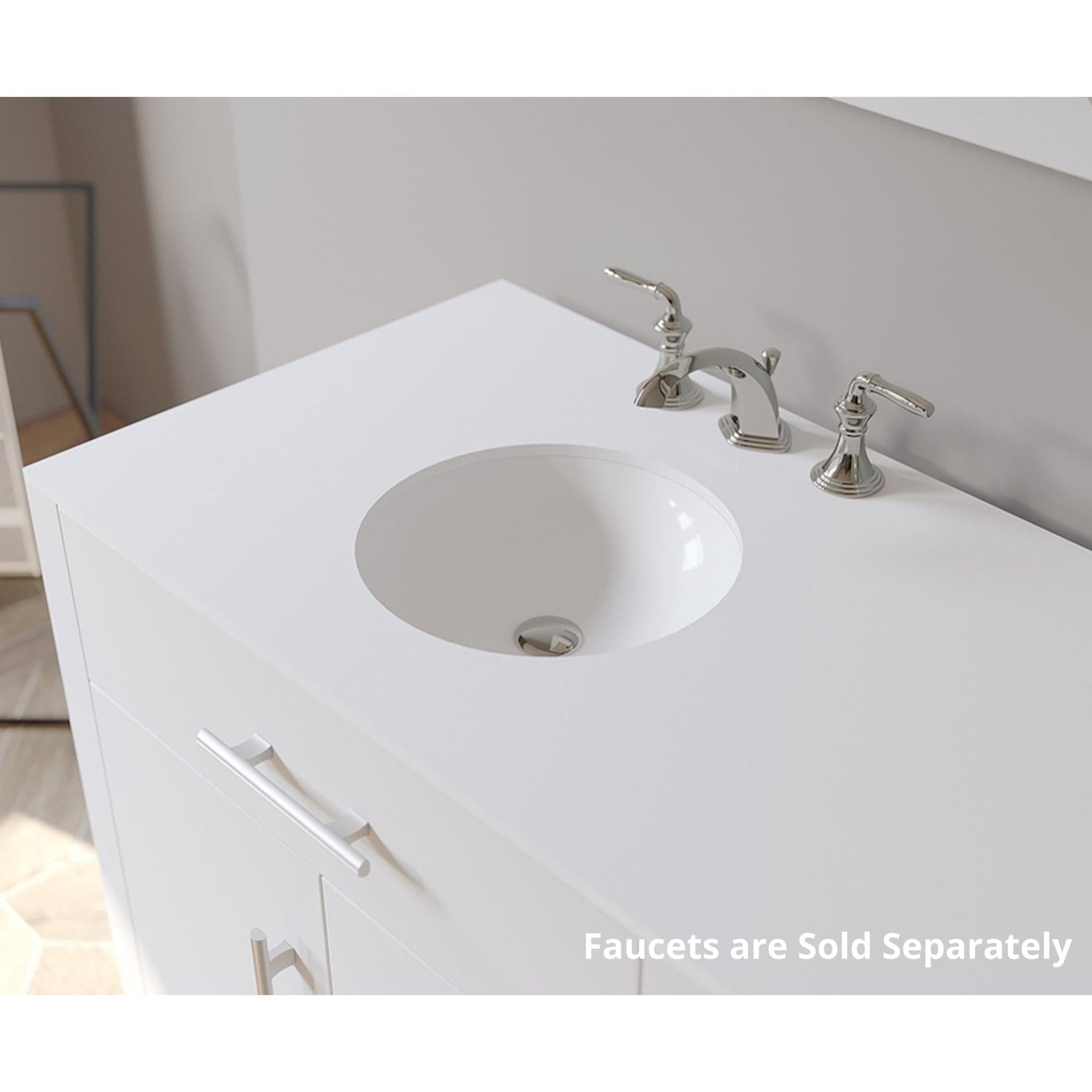 Cambridge Plumbing, Cambridge Plumbing 72" White Wood Double Vanity Set With Porcelain Countertop And Porcelain Circular Drop in Sink With Brushed Chrome Cabinet Hardware