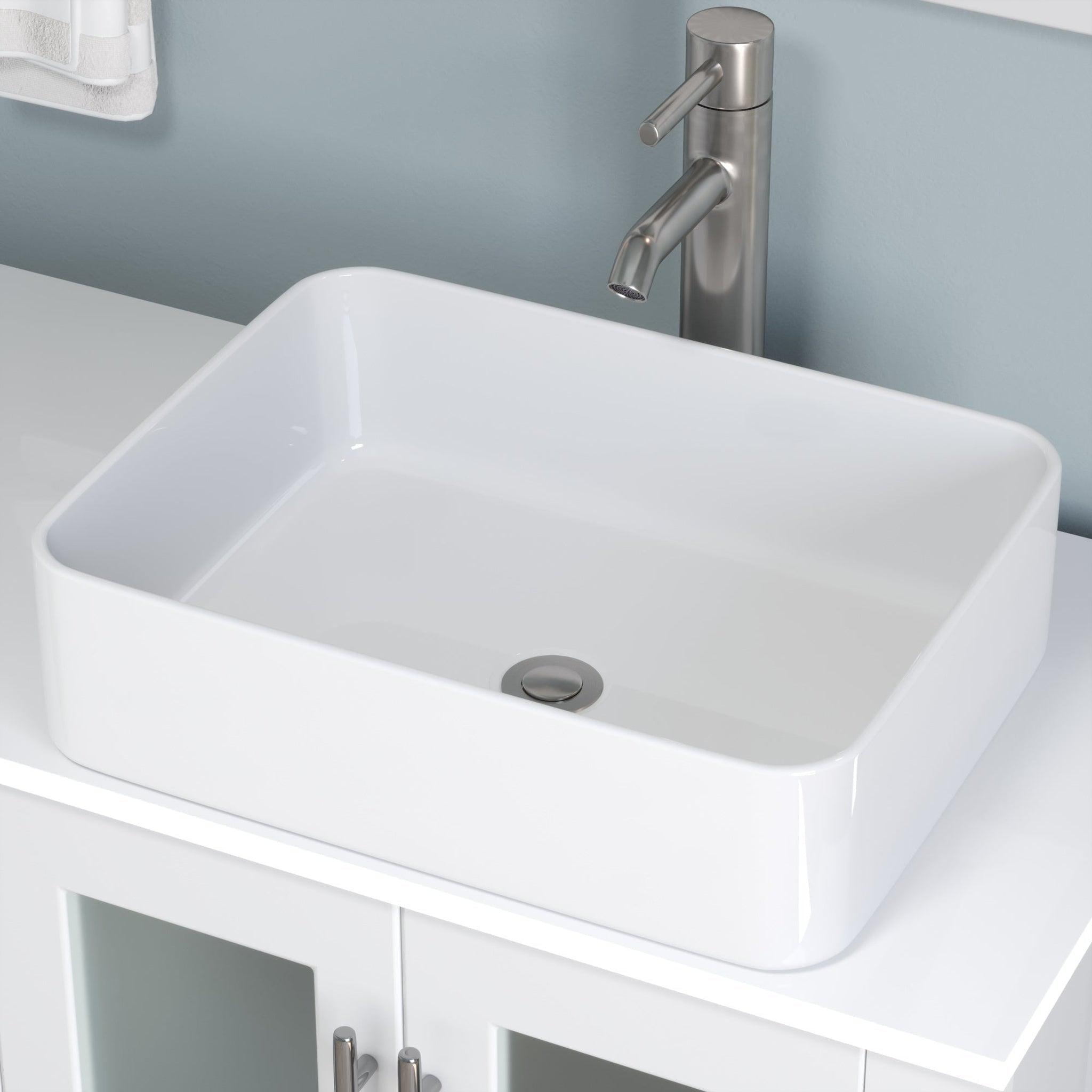 Cambridge Plumbing, Cambridge Plumbing 72" White Wood Double Vanity Set With Porcelain Countertop And Rectangular Vessel Sink With Brushed Nickel Plumbing Finish