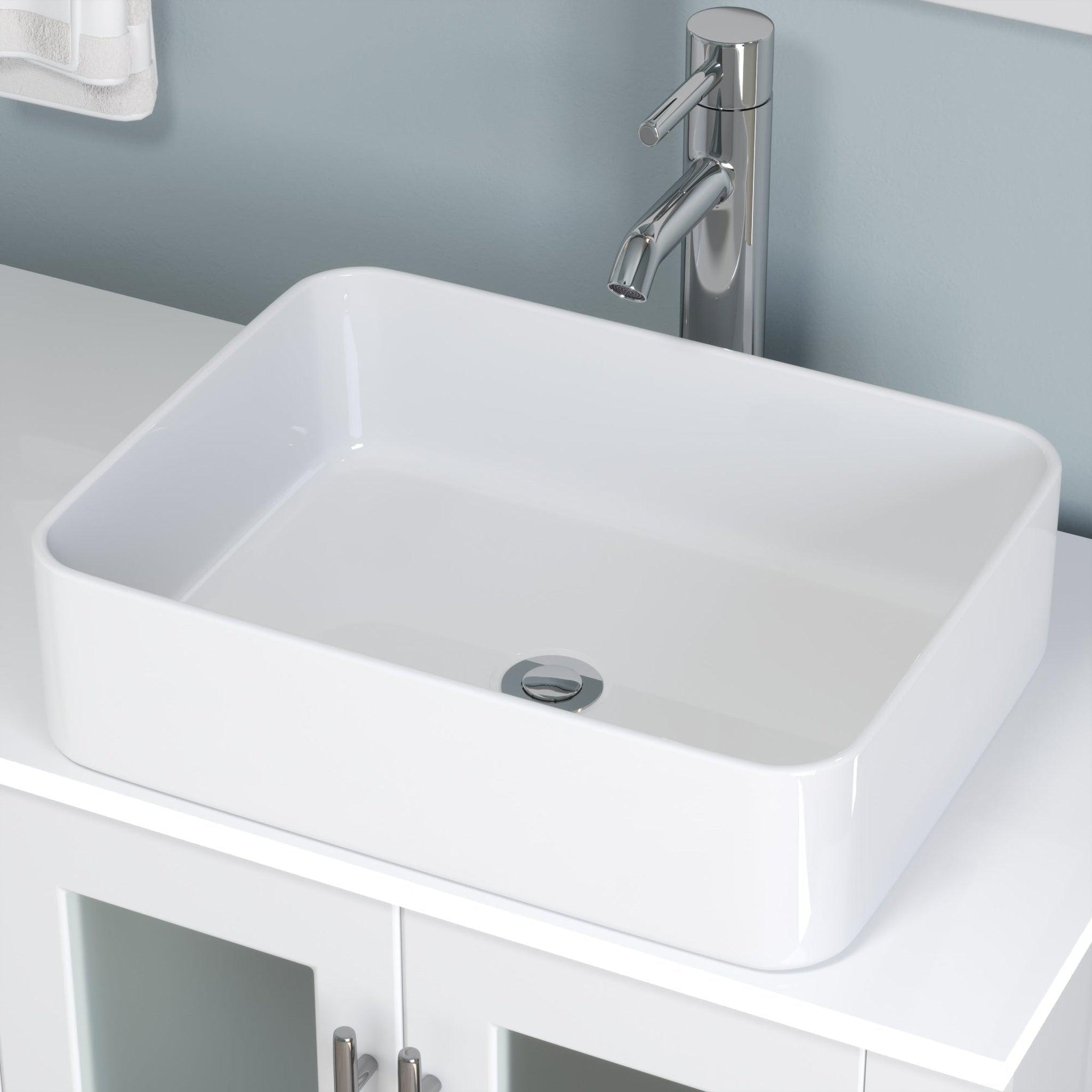 Cambridge Plumbing, Cambridge Plumbing 72" White Wood Double Vanity Set With Porcelain Countertop And Rectangular  Vessel Sink With Polished Chrome Plumbing Finish