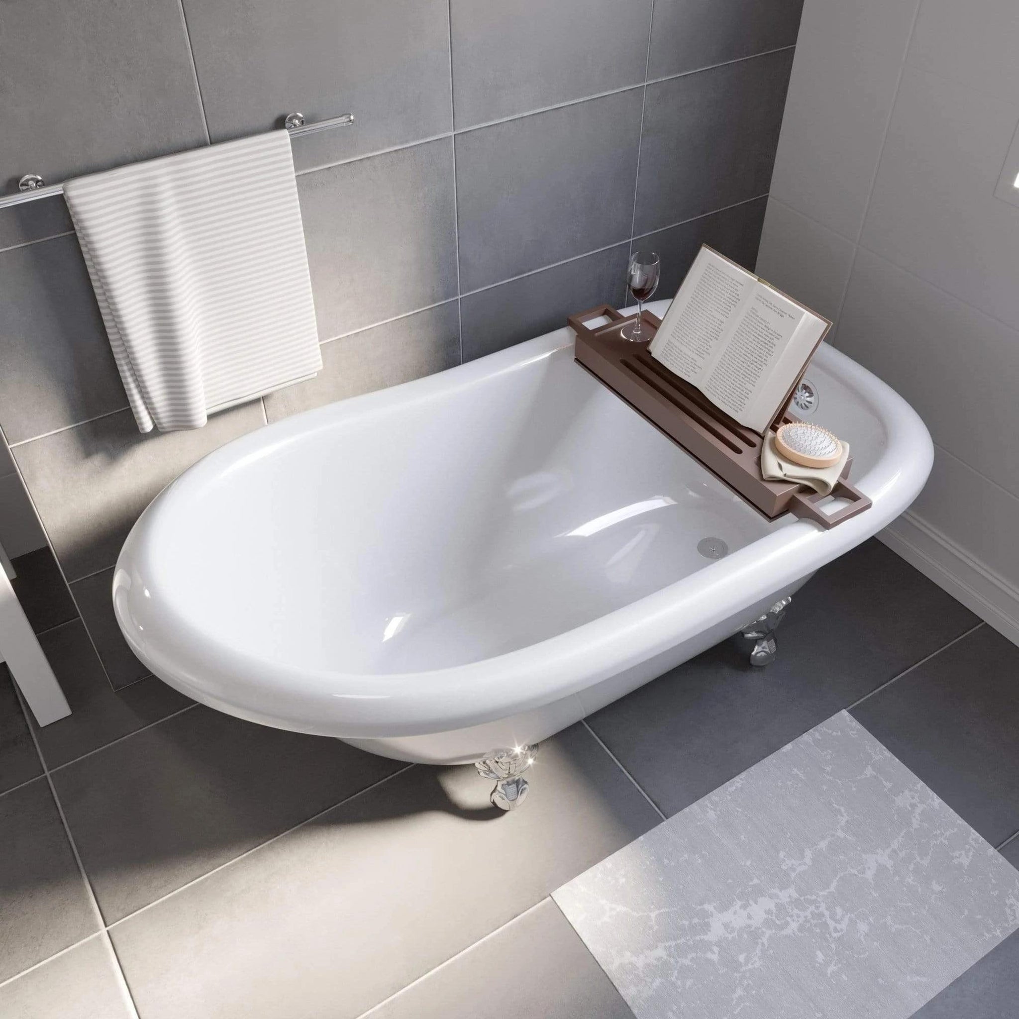 Cambridge Plumbing, Cambridge Plumbing Amber Waves 60" Gloss White Acrylic Single Slipper Clawfoot Bathtub With No Deck Holes And Polished Chrome Clawfeet