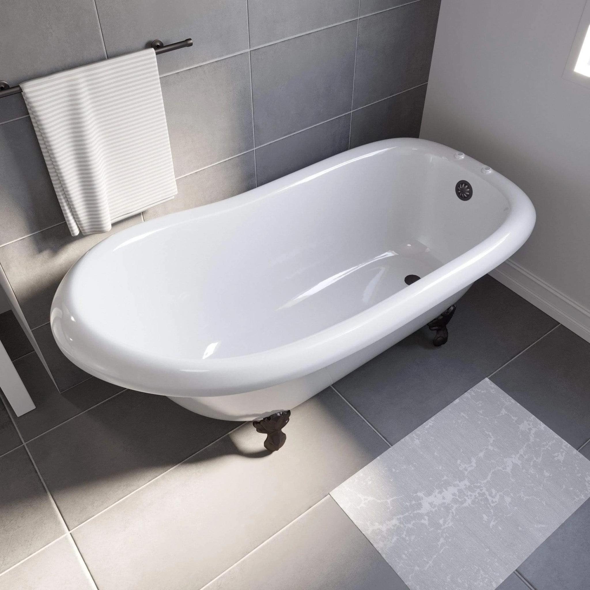 Cambridge Plumbing, Cambridge Plumbing Amber Waves 66" Gloss White Acrylic Single Slipper Clawfoot Bathtub With Deck Holes And Oil Rubbed Bronze Clawfeet