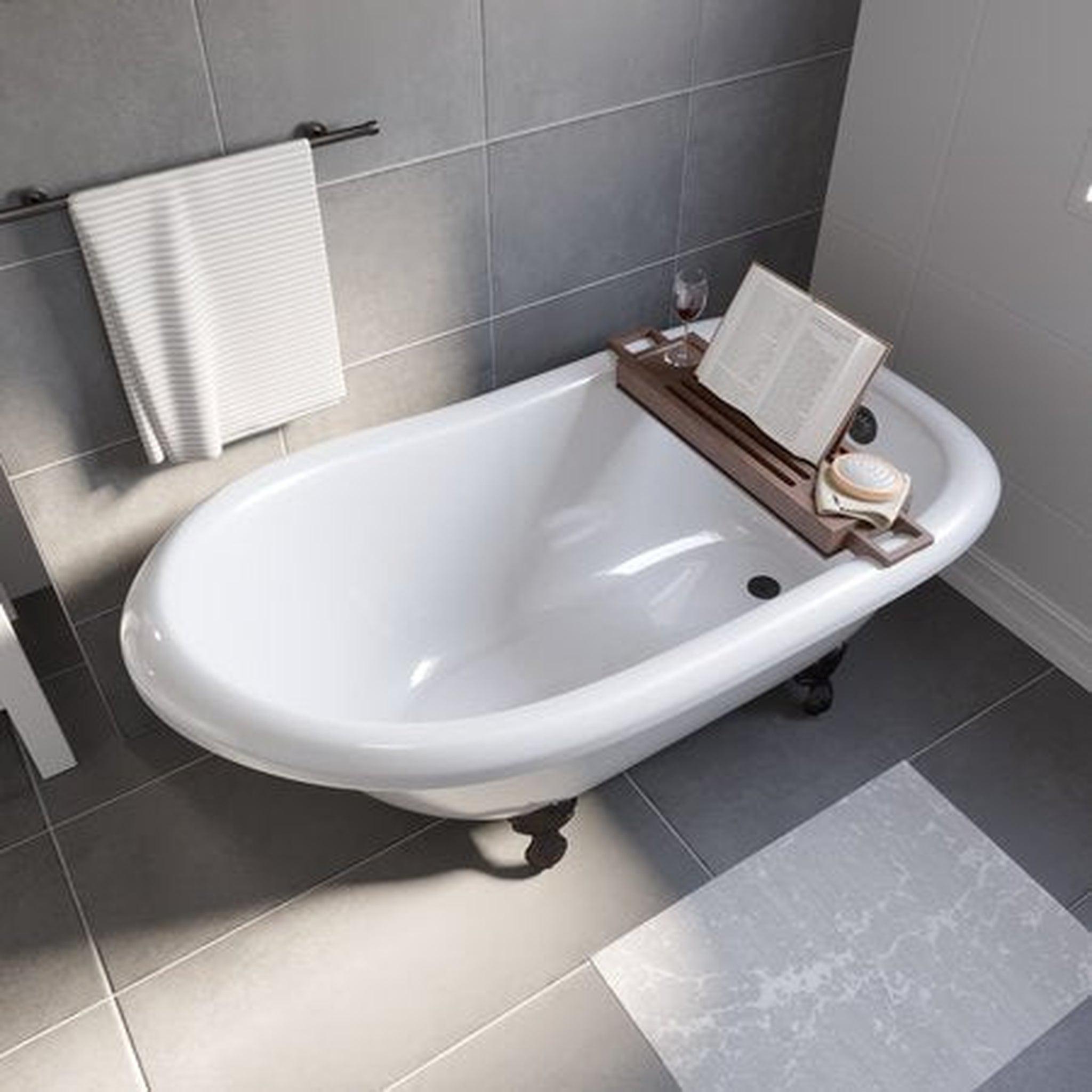 Cambridge Plumbing, Cambridge Plumbing Amber Waves 66" Gloss White Acrylic Single Slipper Clawfoot Bathtub With No Deck Holes And Oil Rubbed Bronze Clawfeet