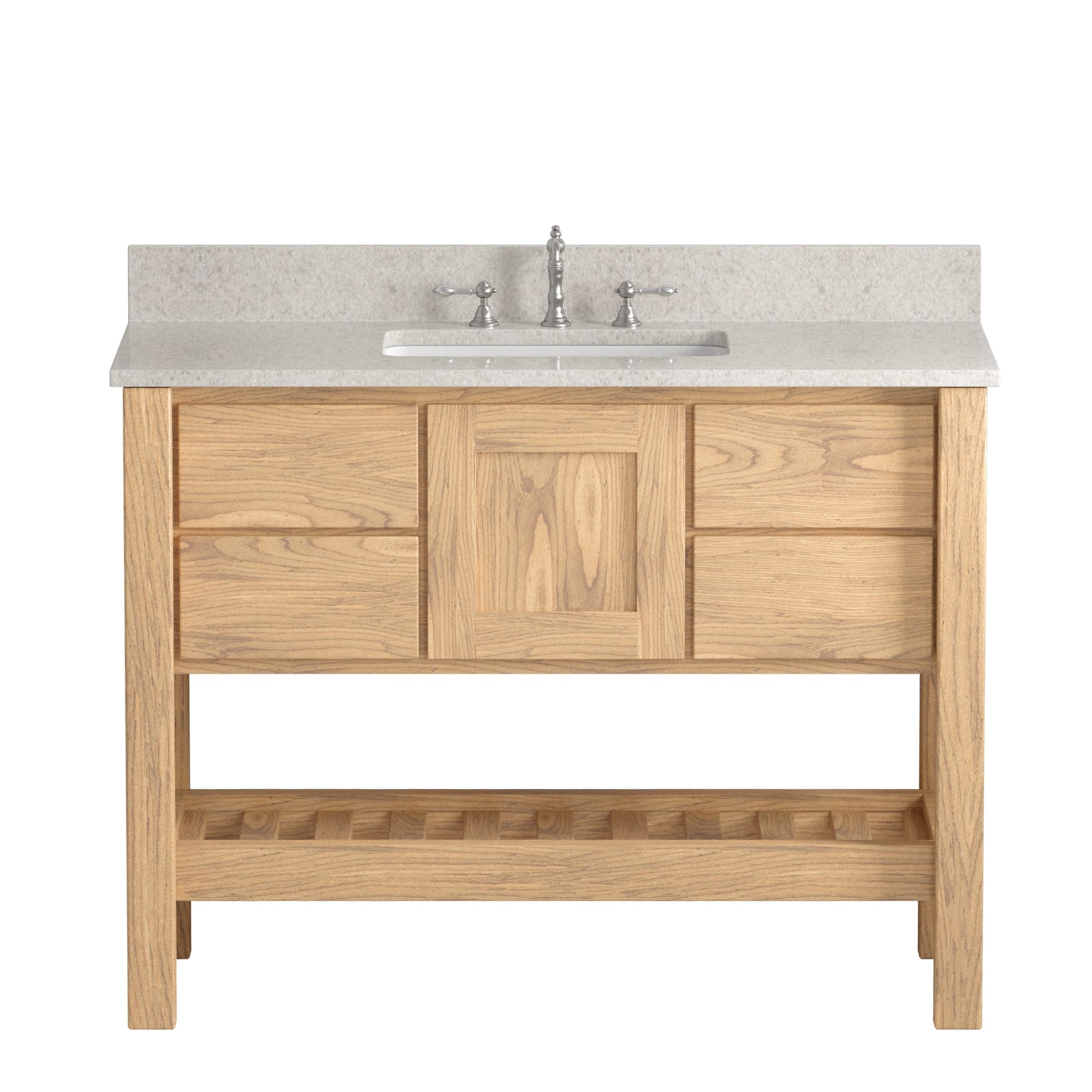 Cambridge Plumbing, Cambridge Plumbing USA Patriot 48" Brown Solid Oak Wood Single Bathroom Vanity With Olympus Countertop Finish And Engineered Composite Countertop, Backsplash And Basin Sink