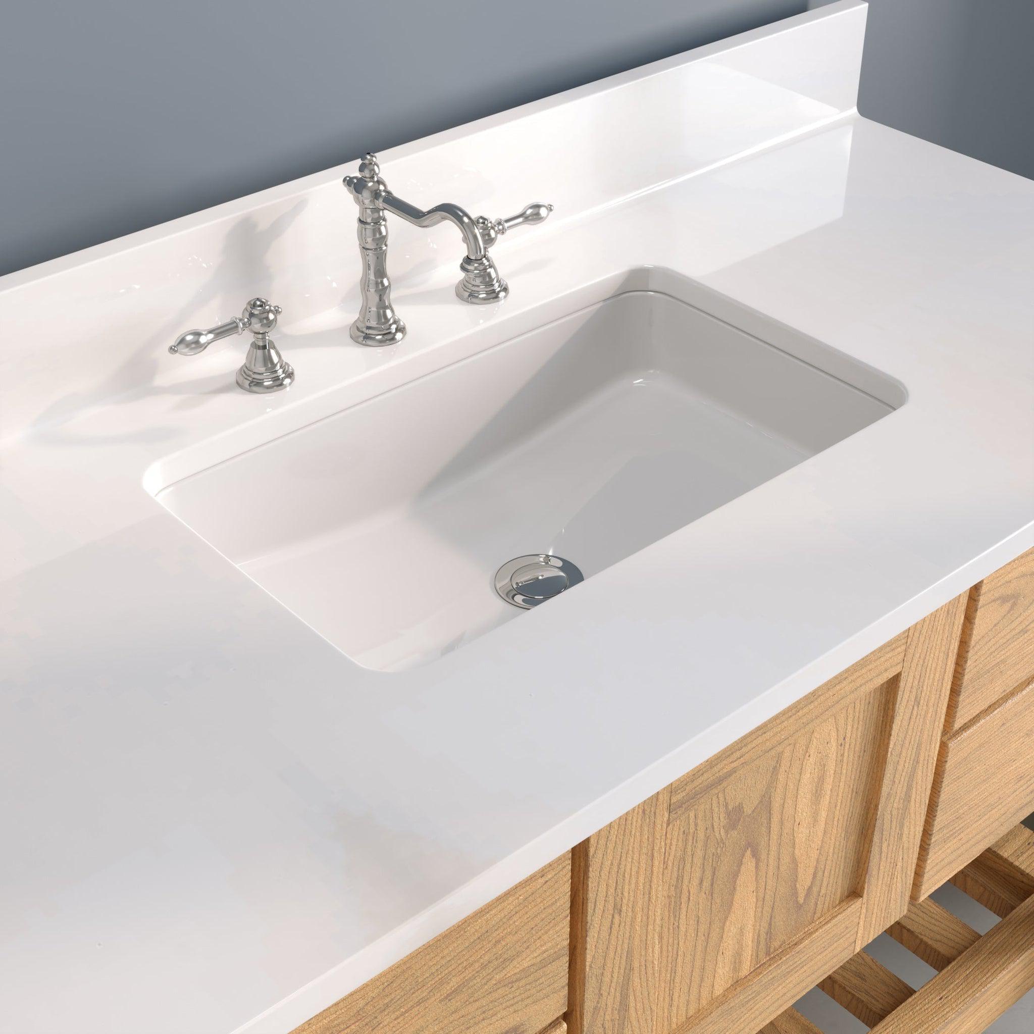 Cambridge Plumbing, Cambridge Plumbing USA Patriot 48" Brown Solid Oak Wood Single Bathroom Vanity With White Countertop Finish And Engineered Composite Countertop, Backsplash And Basin Sink