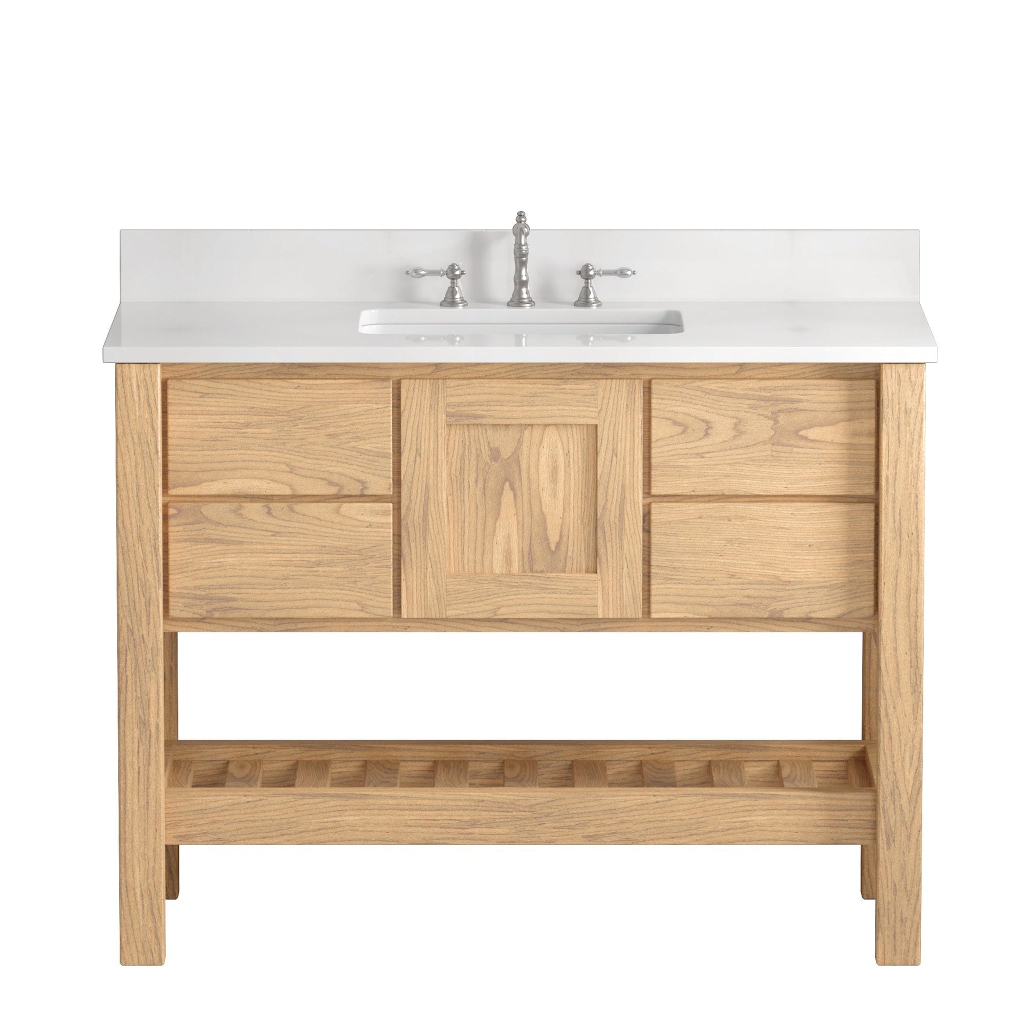 Cambridge Plumbing, Cambridge Plumbing USA Patriot 48" Brown Solid Oak Wood Single Bathroom Vanity With White Countertop Finish And Engineered Composite Countertop, Backsplash And Basin Sink