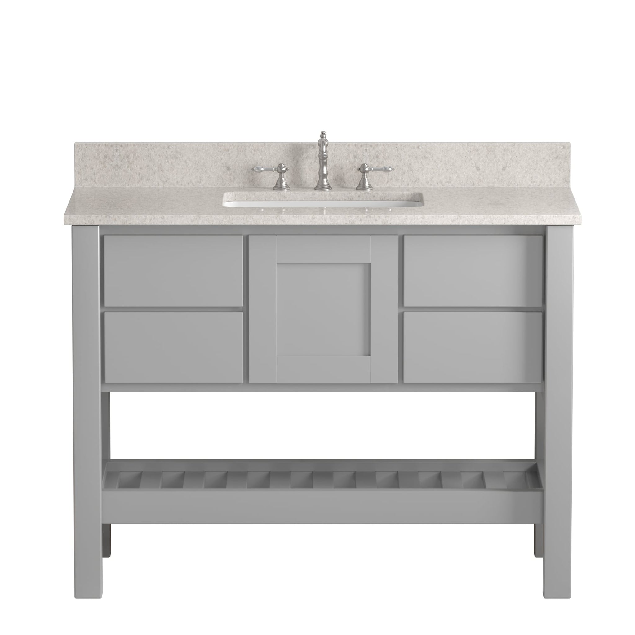 Cambridge Plumbing, Cambridge Plumbing USA Patriot 48" Gray Solid Wood Single Bathroom Vanity With Olympus Countertop Finish And Engineered Composite Countertop, Backsplash And Basin Sink