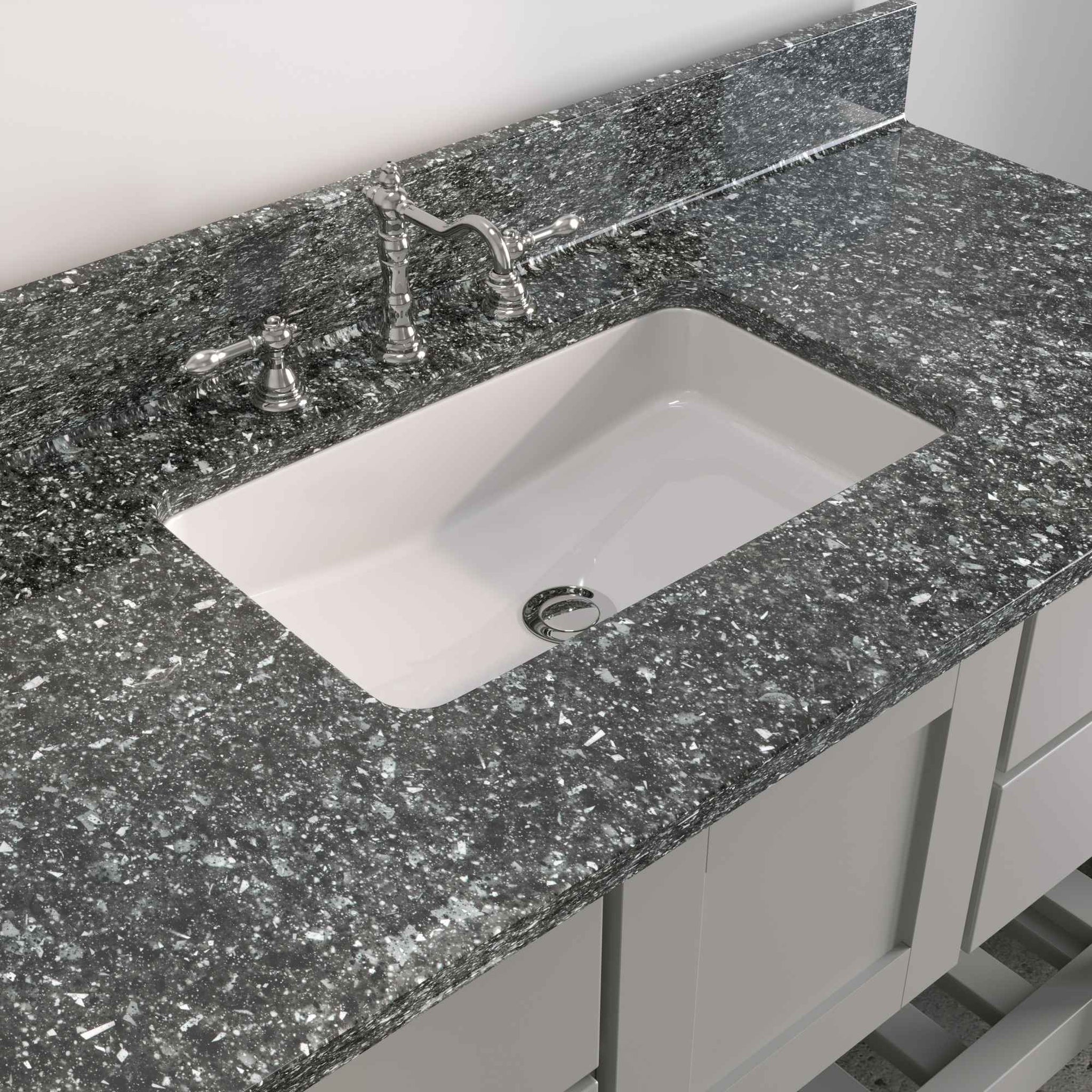 Cambridge Plumbing, Cambridge Plumbing USA Patriot 48" Gray Solid Wood Single Bathroom Vanity With Starry Countertop Finish And Engineered Composite Countertop, Backsplash And Basin Sink