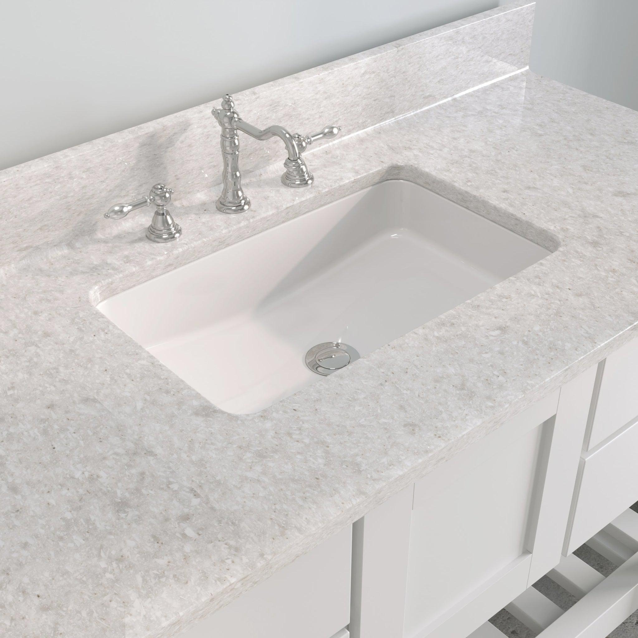 Cambridge Plumbing, Cambridge Plumbing USA Patriot 48" White Solid Wood Single Bathroom Vanity With Olympus Countertop Finish And Engineered Composite Countertop, Backsplash And Basin Sink