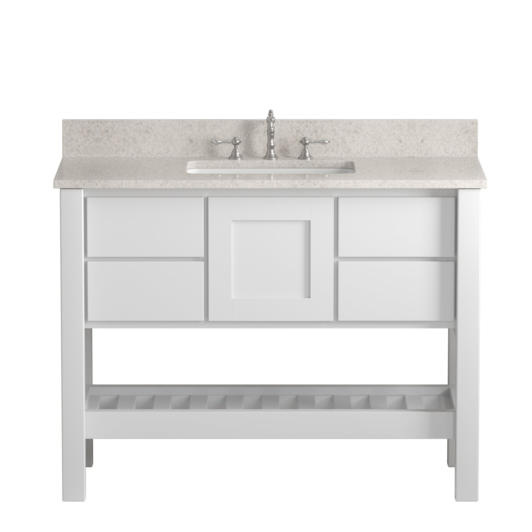 Cambridge Plumbing, Cambridge Plumbing USA Patriot 48" White Solid Wood Single Bathroom Vanity With Olympus Countertop Finish And Engineered Composite Countertop, Backsplash And Basin Sink