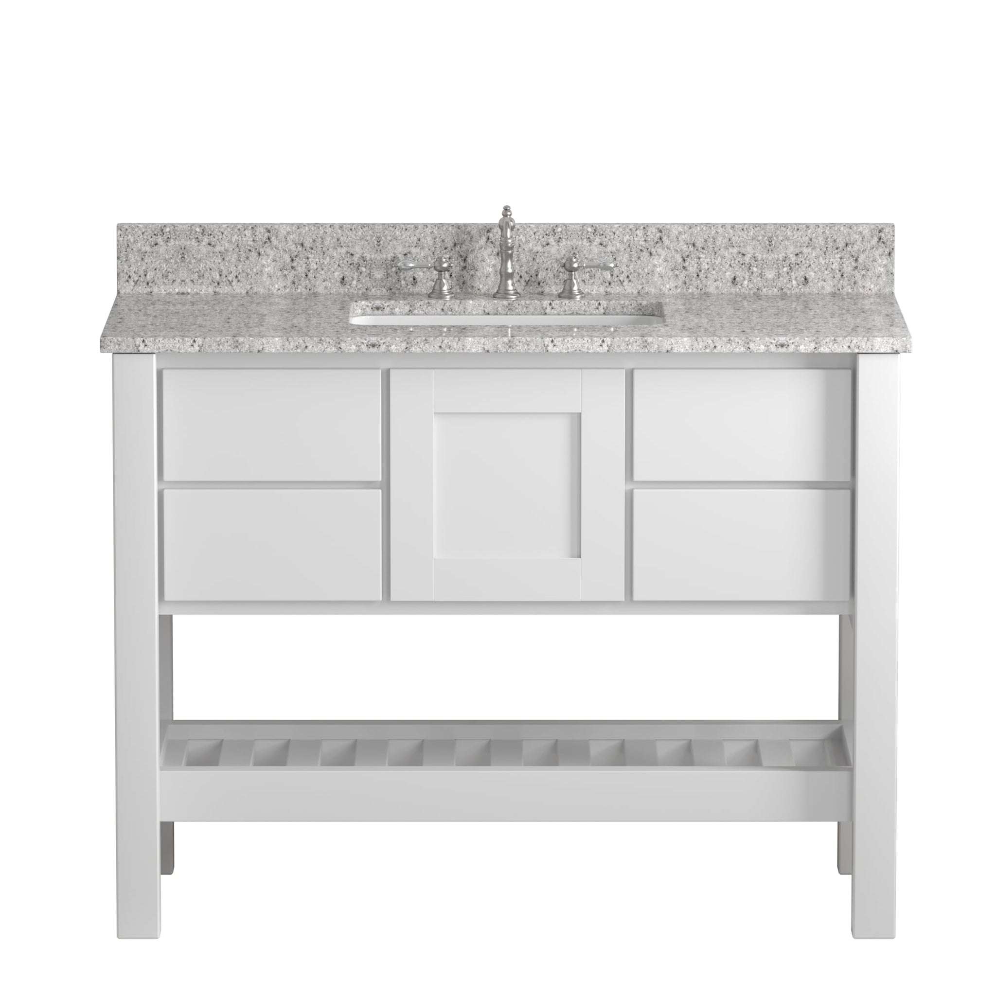 Cambridge Plumbing, Cambridge Plumbing USA Patriot 48" White Solid Wood Single Bathroom Vanity With Pepper Countertop Finish And Engineered Composite Countertop, Backsplash And Basin Sink