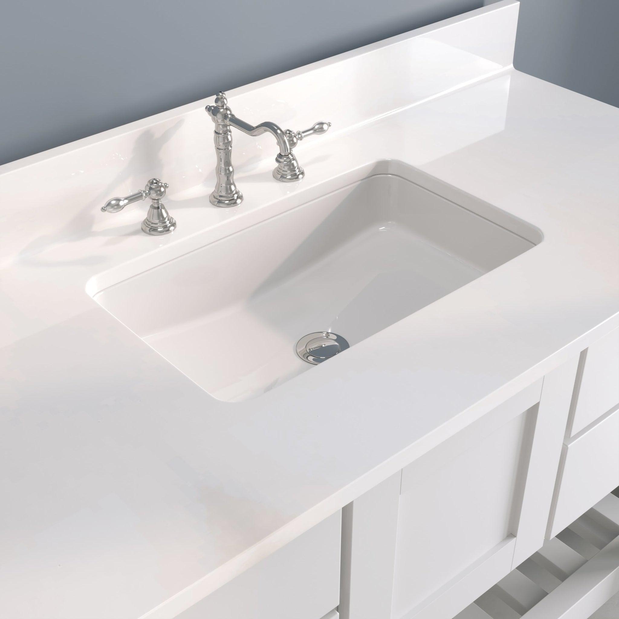 Cambridge Plumbing, Cambridge Plumbing USA Patriot 48" White Solid Wood Single Bathroom Vanity With White Countertop Finish And Engineered Composite Countertop, Backsplash And Basin Sink