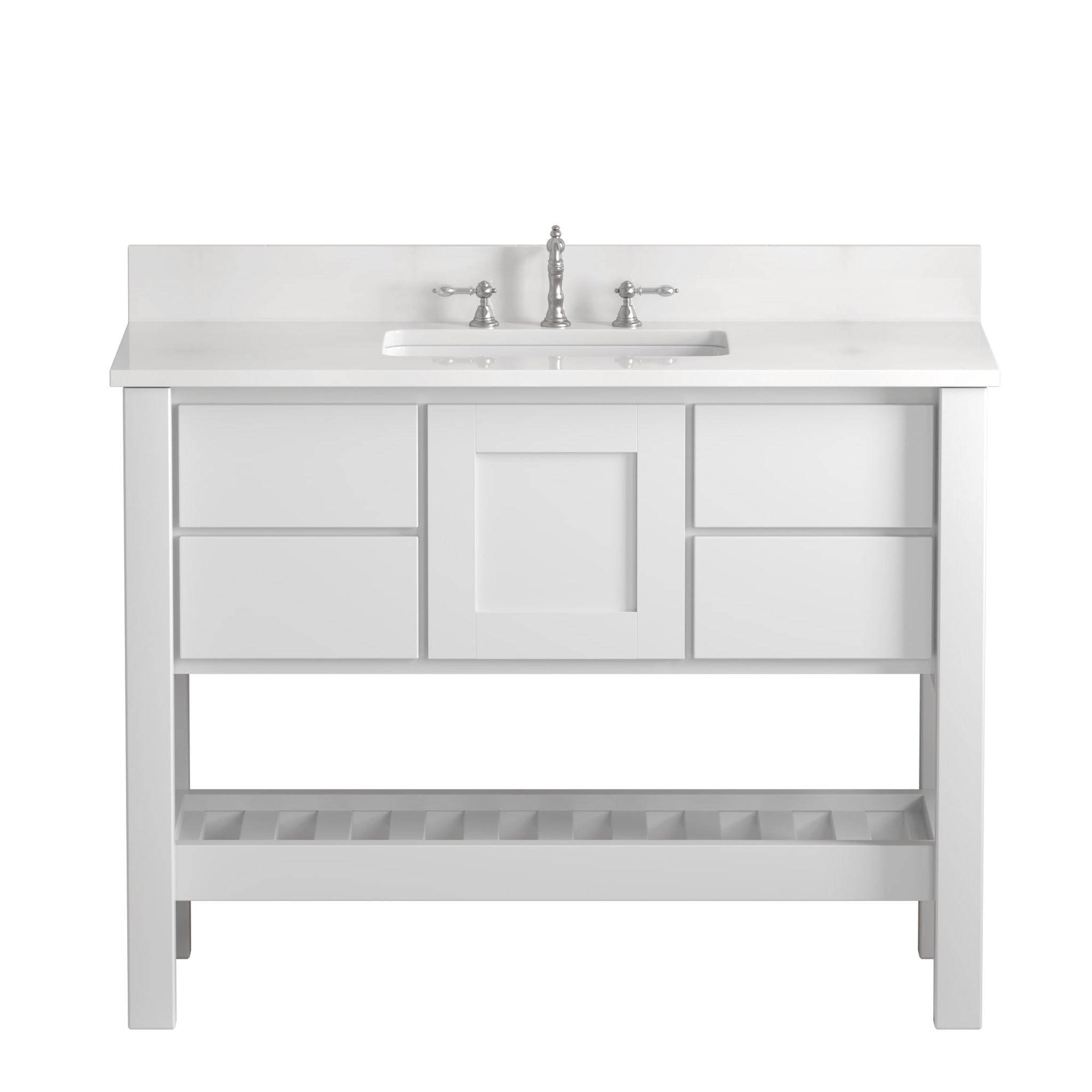 Cambridge Plumbing, Cambridge Plumbing USA Patriot 48" White Solid Wood Single Bathroom Vanity With White Countertop Finish And Engineered Composite Countertop, Backsplash And Basin Sink