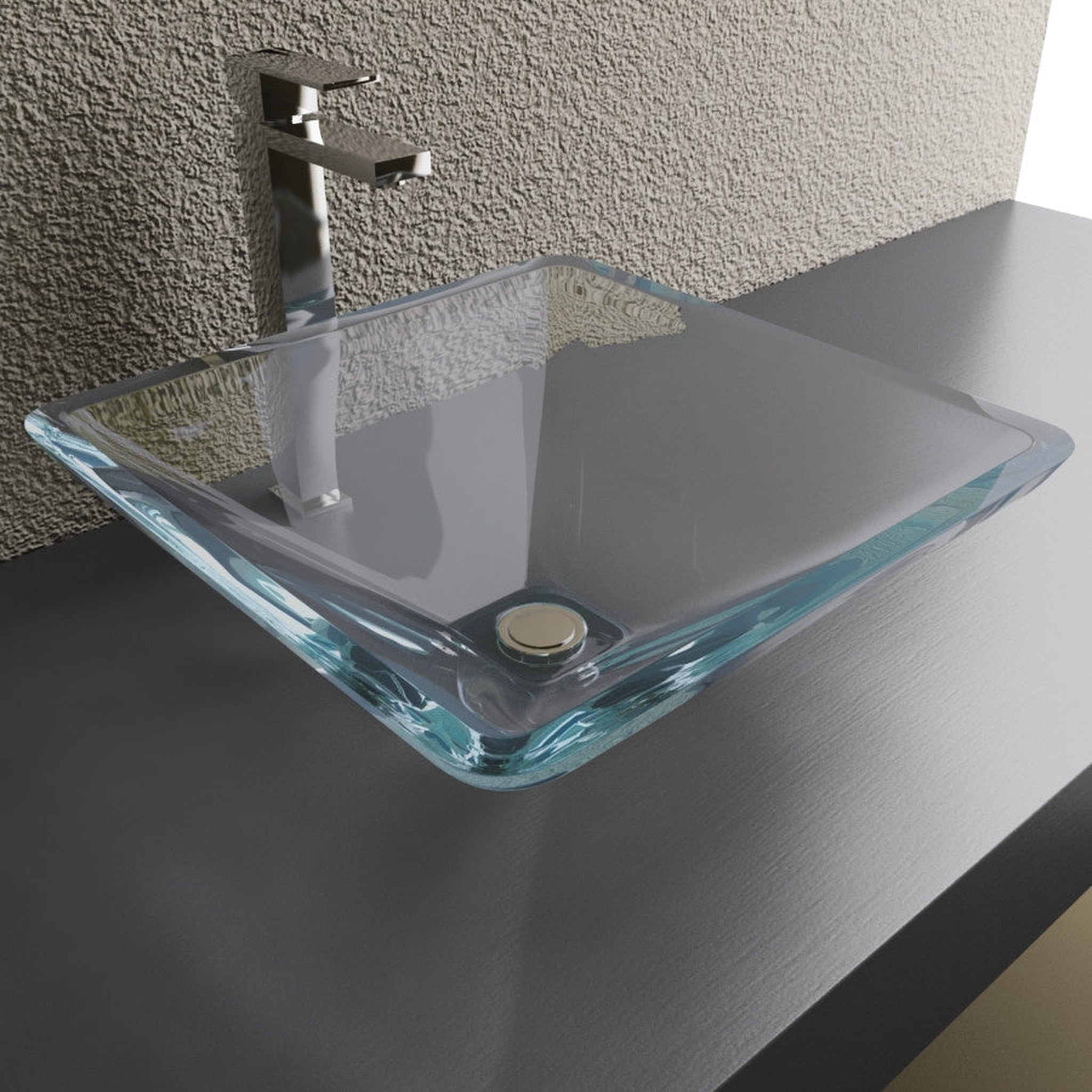 Cantrio Koncepts, Cantrio Koncepts GS-113 17" Square Clear Crystal Tempered Glass Pyramid Vessel Sink