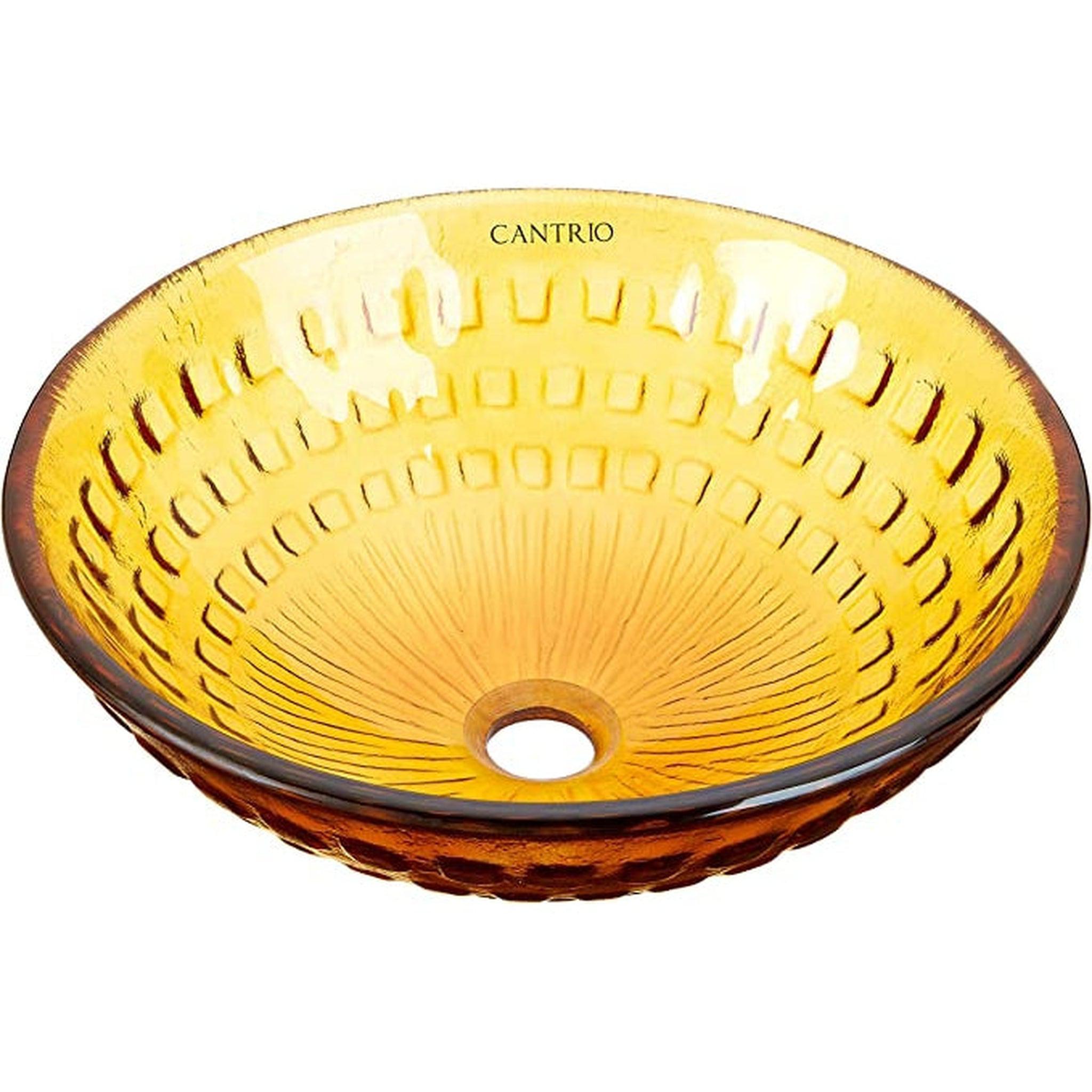 Cantrio Koncepts, Cantrio Koncepts GS-209 17" Round Amber Stained Glass Vessel Sink With Embossed Inlays