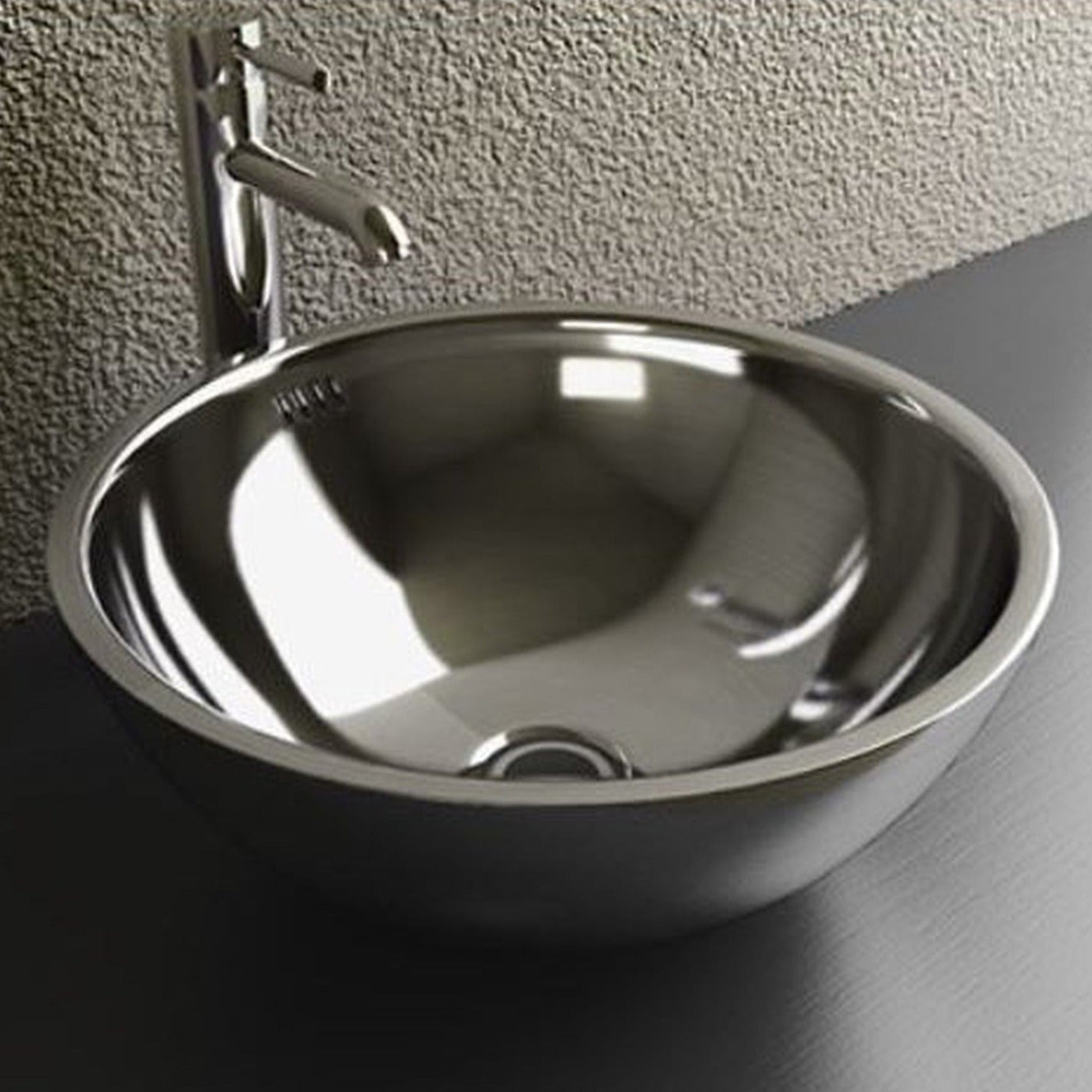 Cantrio Koncepts, Cantrio Koncepts MS-001 Round Stainless Steel Polished Exterior / Brushed Interior Vessel Sink With Overflow