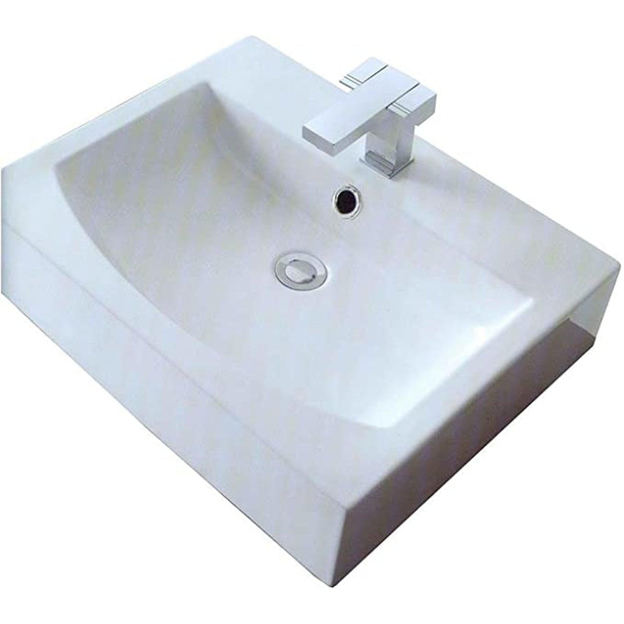 Cantrio Koncepts, Cantrio Koncepts PS-006 24" x 18" White Rectangle Vitreous China Vessel Sink With Overflow and Single Faucet Hole