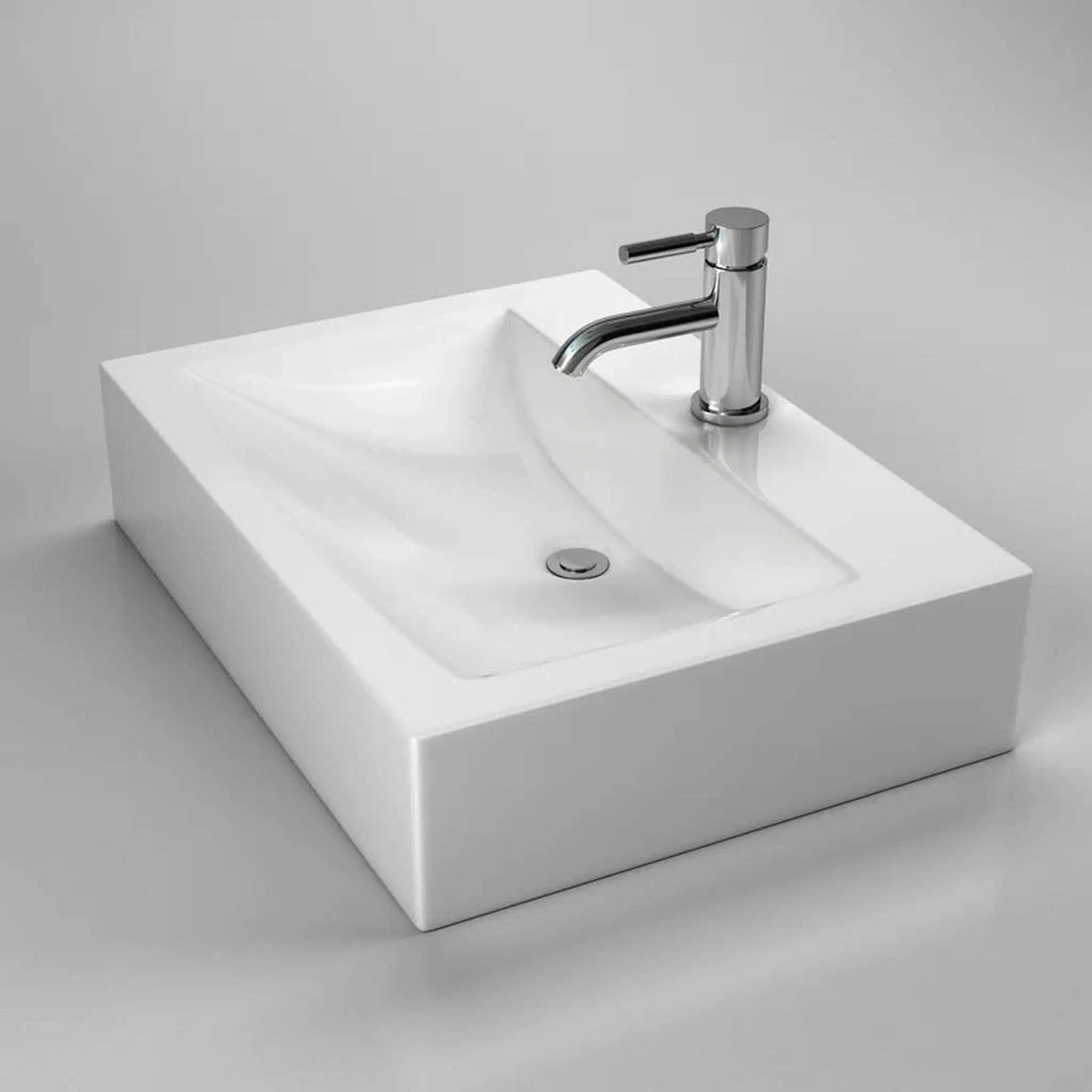 Cantrio Koncepts, Cantrio Koncepts PS-006 24" x 18" White Rectangle Vitreous China Vessel Sink With Overflow and Single Faucet Hole