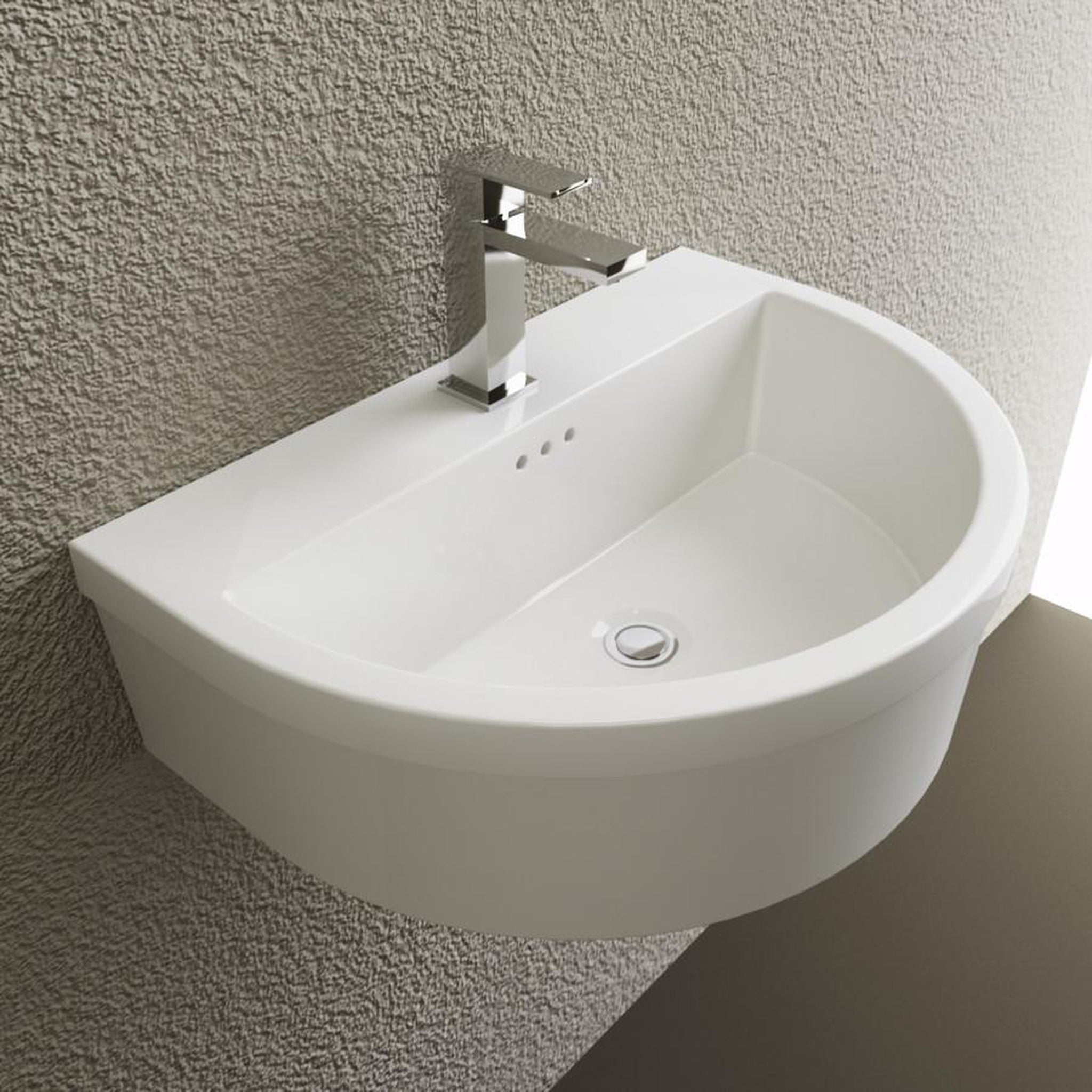 Cantrio Koncepts, Cantrio Koncepts PS-009 24" x 17" White D-Shaped Vitreous China Wall-Mounted Sink With Overflow and Single Faucet Hole