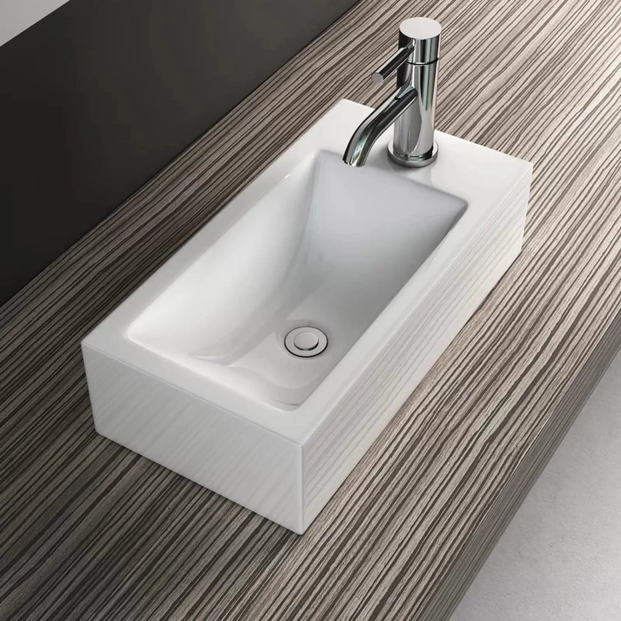 Cantrio Koncepts, Cantrio Koncepts PS-020 20" x 10" White Rectangle Vitreous China Vessel Sink With Overflow and Single Faucet Hole