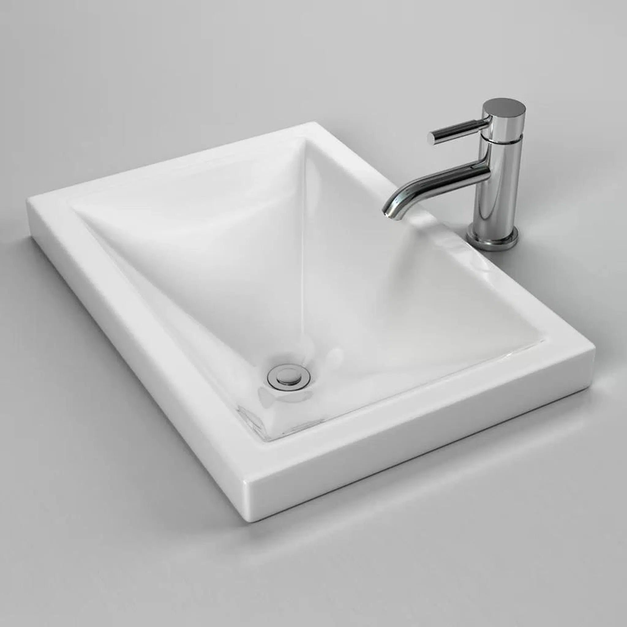 Cantrio Koncepts, Cantrio Koncepts PS-111 21" x 15" White Rectangle Vitreous China Semi-Recessed Bathroom Sink With Overflow