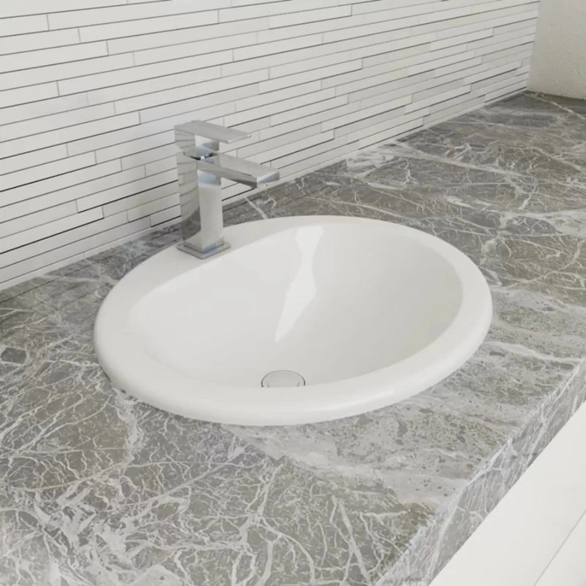 Cantrio Koncepts, Cantrio Koncepts PS-112 17.38'' White Oval Drop-In Bathroom Sink with Overflow