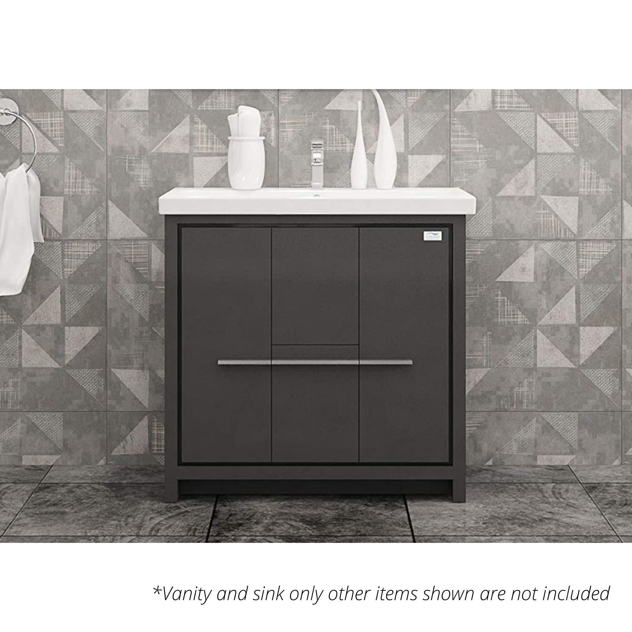 Casa Mare, Casa Mare Alessio 36" Glossy Gray Bathroom Vanity and Ceramic Sink Combo