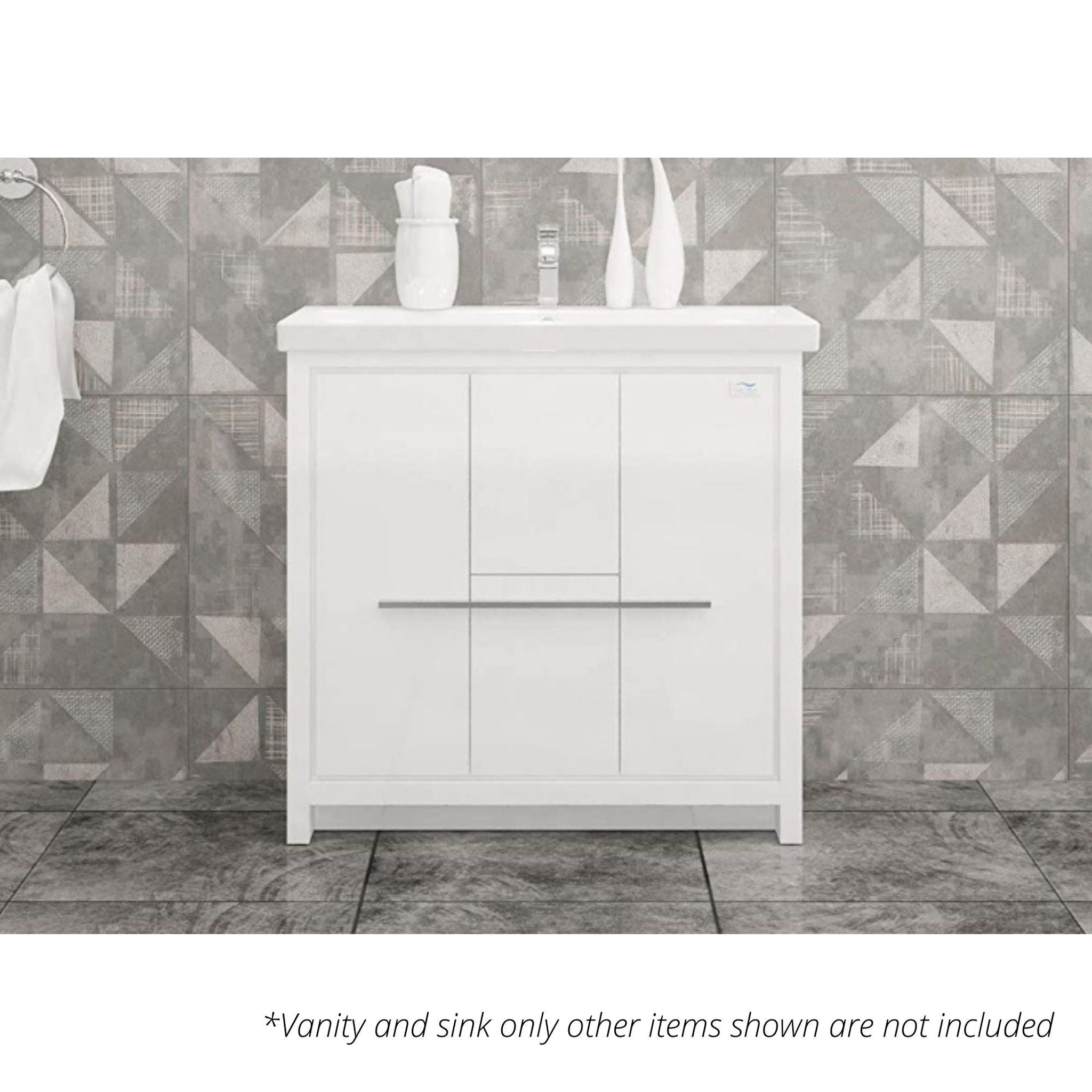 Casa Mare, Casa Mare Alessio 36" Glossy White Bathroom Vanity and Ceramic Sink Combo