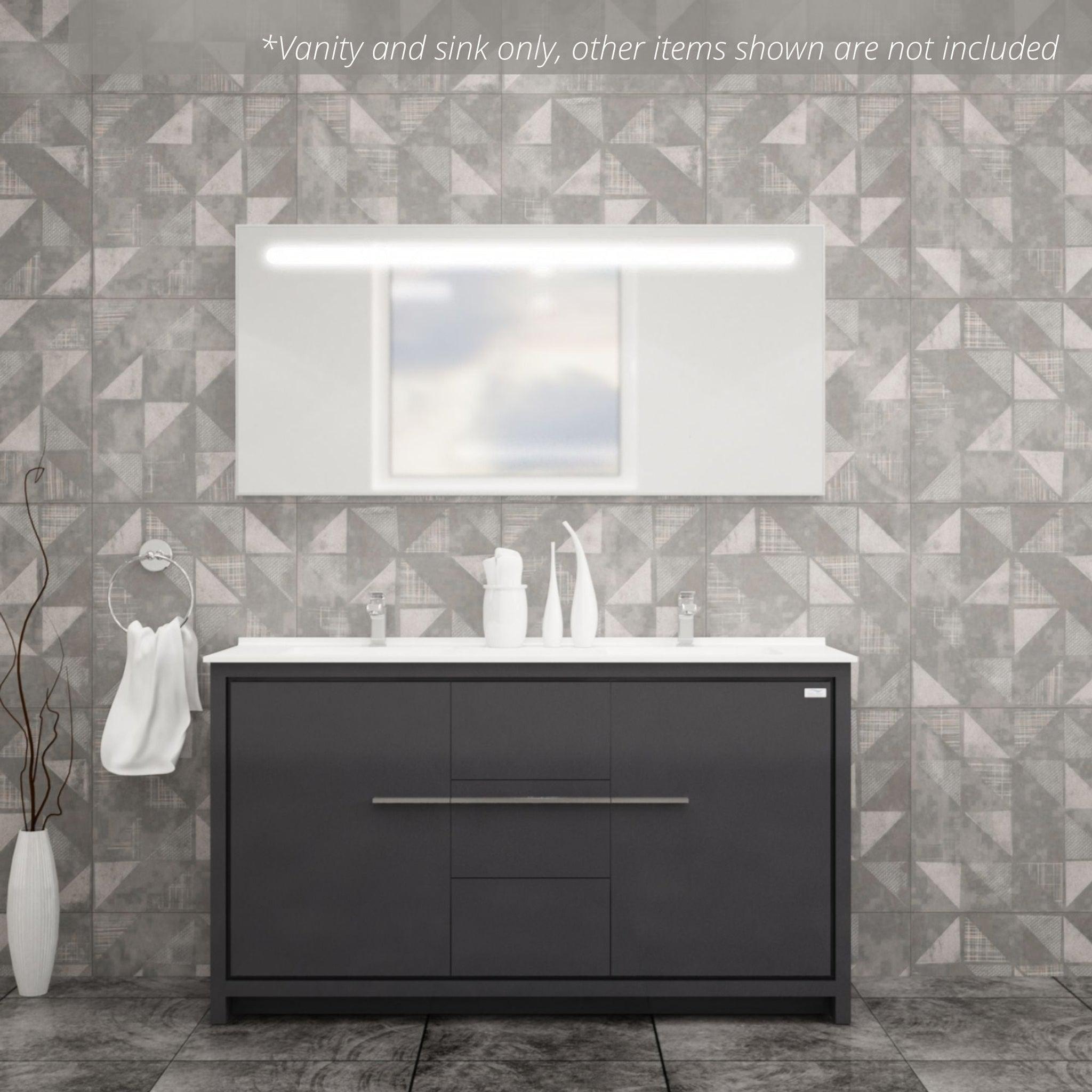 Casa Mare, Casa Mare Alessio 60" Glossy Gray Bathroom Vanity and Acrylic Double Sink Combo