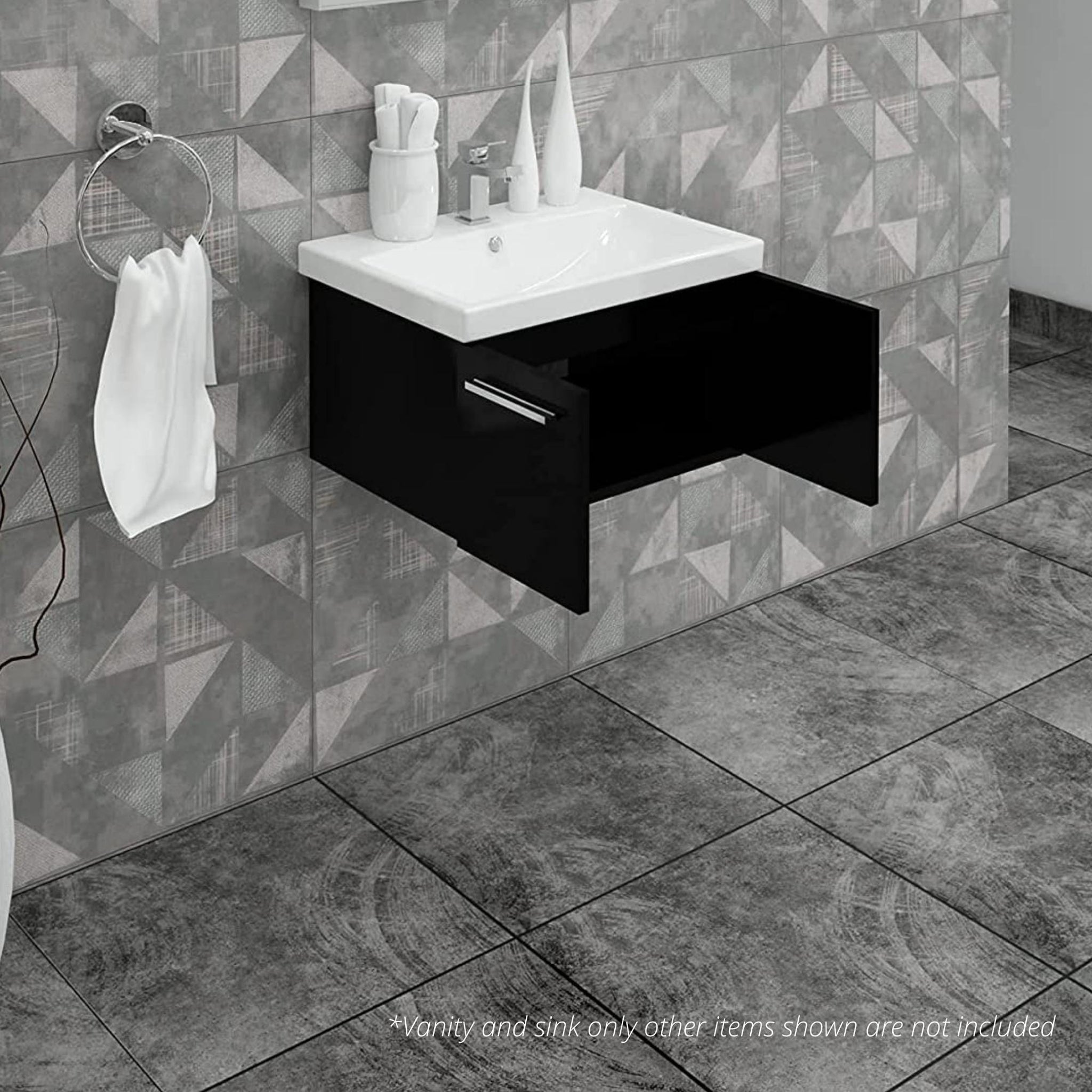 Casa Mare, Casa Mare Aspe 24" Glossy Black Wall-Mounted Bathroom Vanity and Ceramic Sink Combo