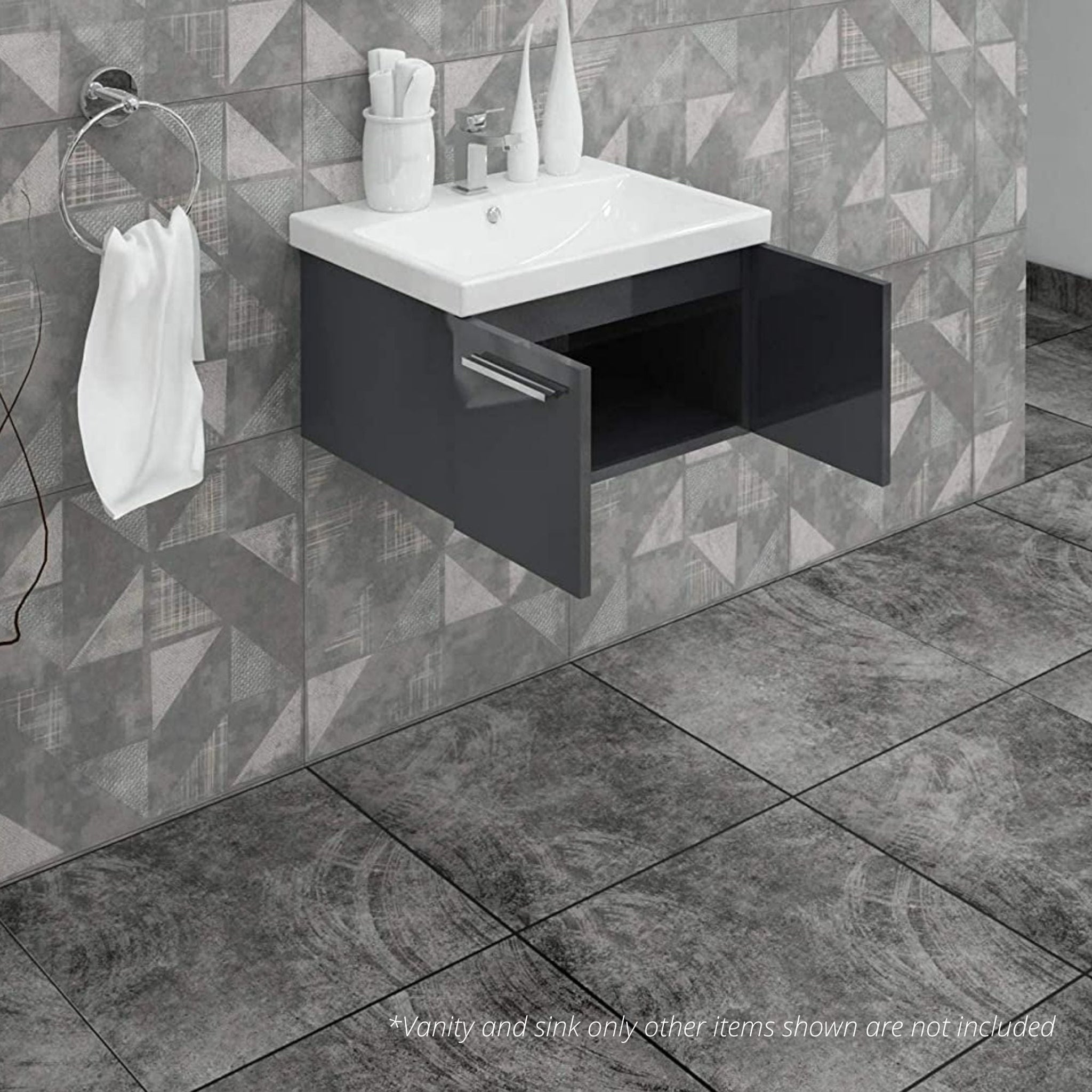 Casa Mare, Casa Mare Aspe 24" Glossy Gray Wall-Mounted Bathroom Vanity and Ceramic Sink Combo