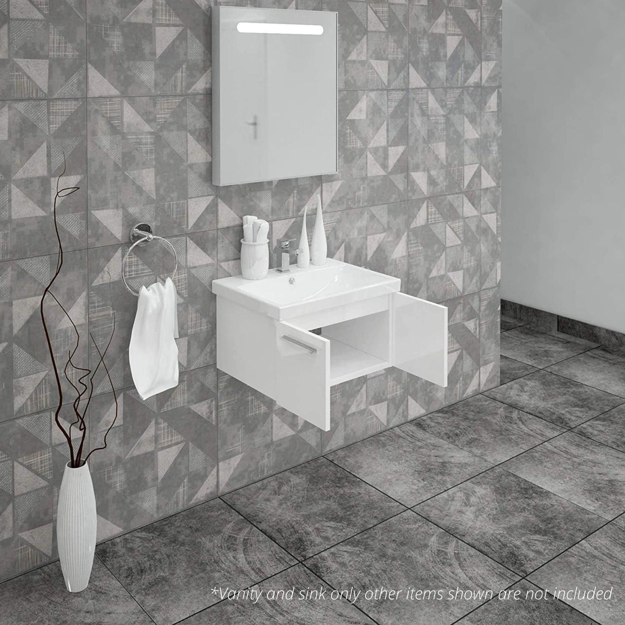 Casa Mare, Casa Mare Aspe 24" Glossy White Wall-Mounted Bathroom Vanity and Ceramic Sink Combo With LED Mirror